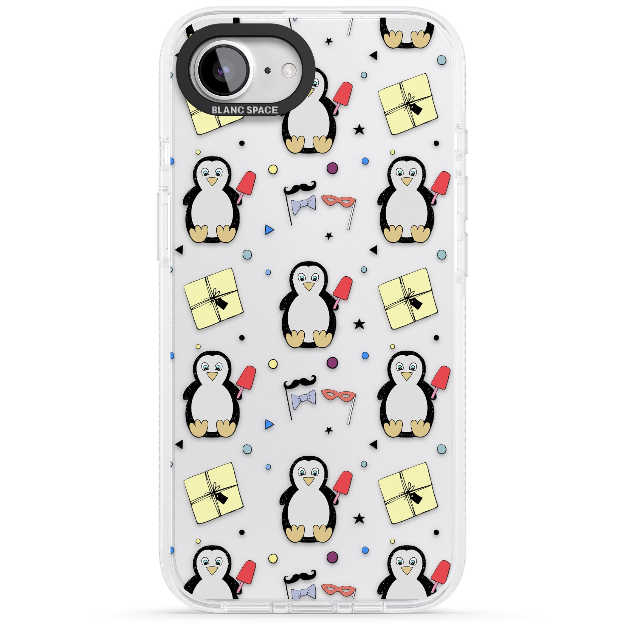Cute Penguin Pattern Clear iPhone 16e Clear Case Impact Air - Blanc Space
