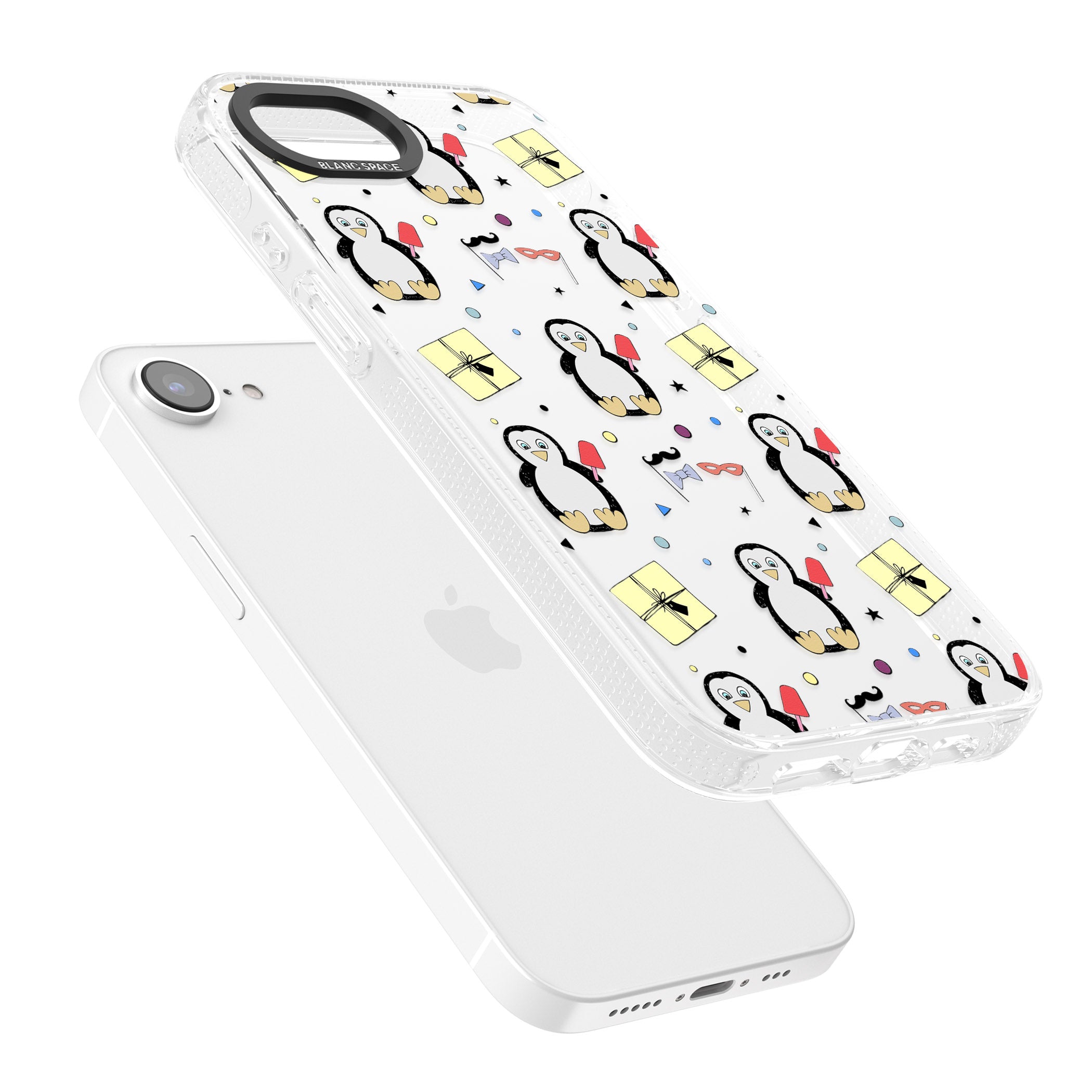Cute Penguin Pattern Clear iPhone 16e Clear Case Impact Air - Blanc Space