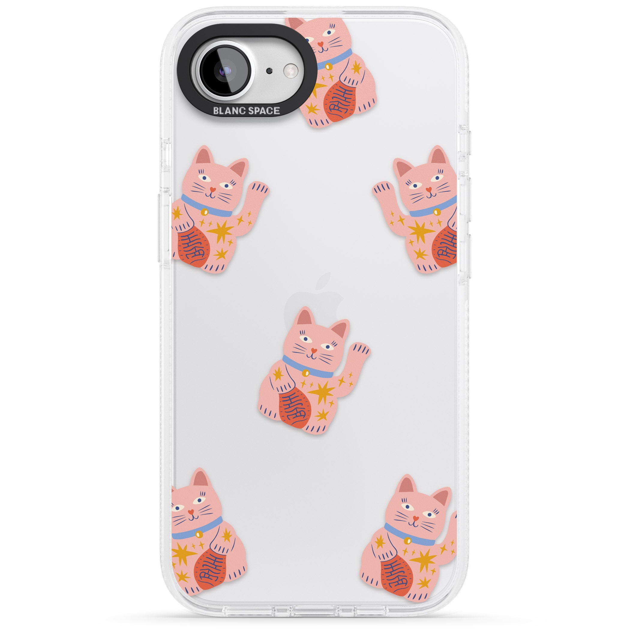 Waving Cat Pattern iPhone 16e Clear Case Impact Air - Blanc Space