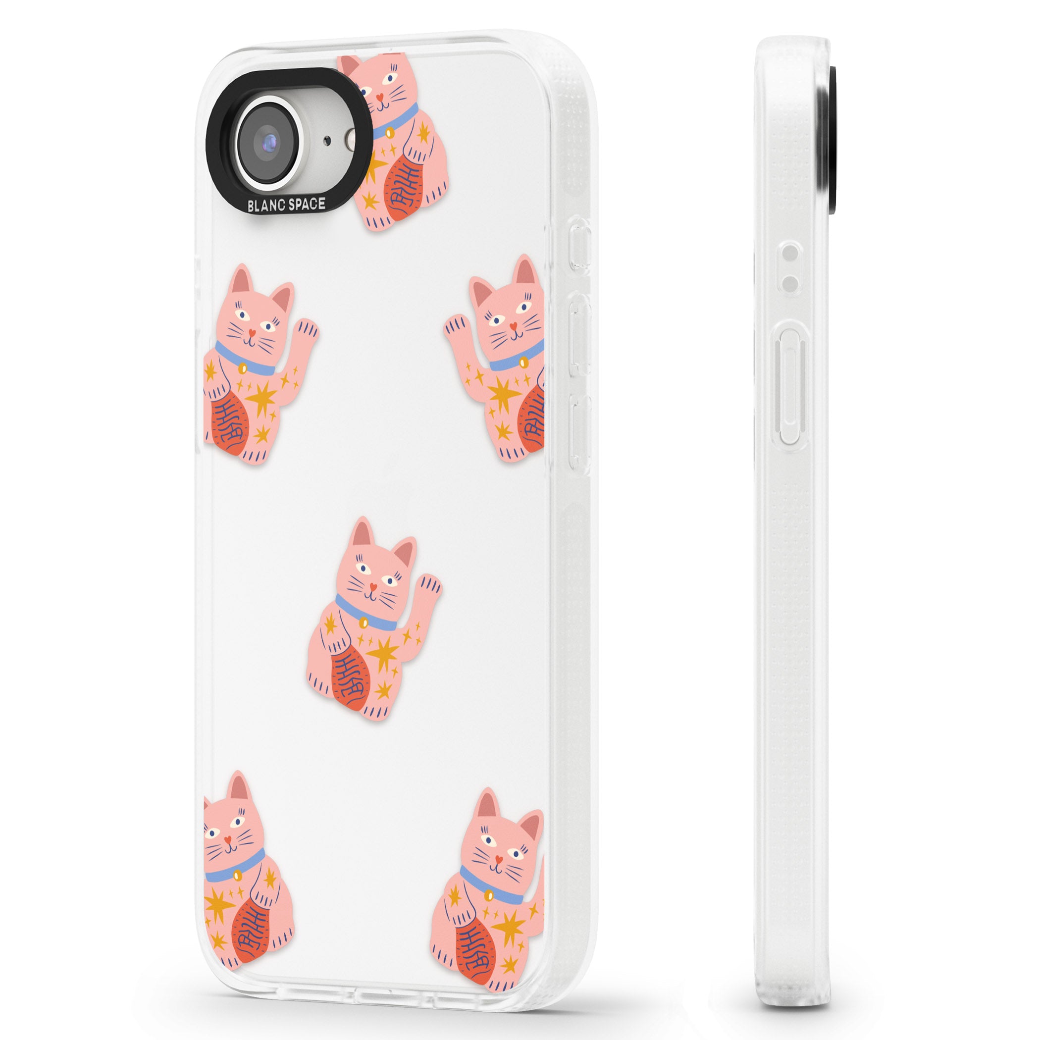 Waving Cat Pattern iPhone 16e Clear Case Impact Air - Blanc Space