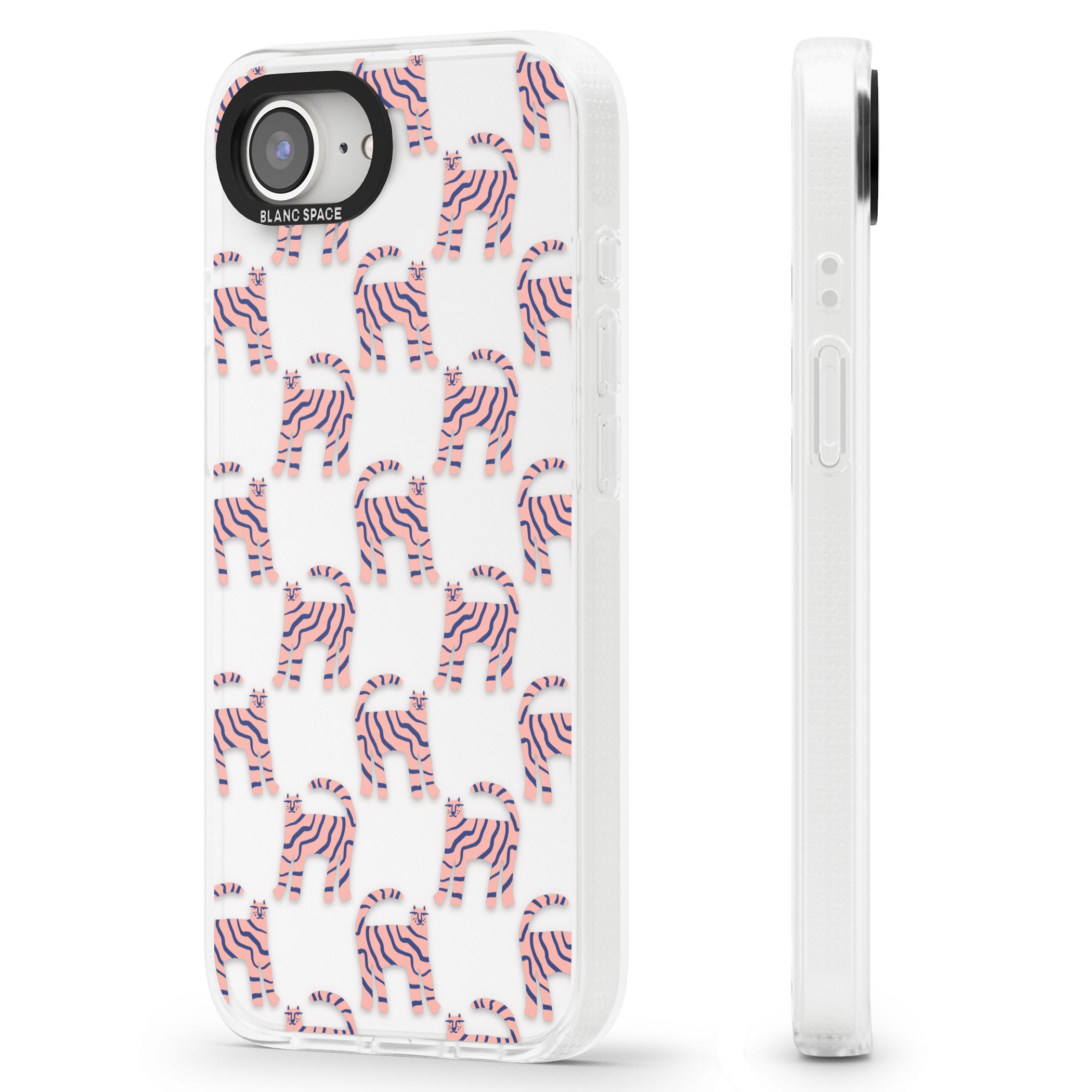 Pink and Blue Cat Pattern iPhone 16e Clear Case Impact Air - Blanc Space