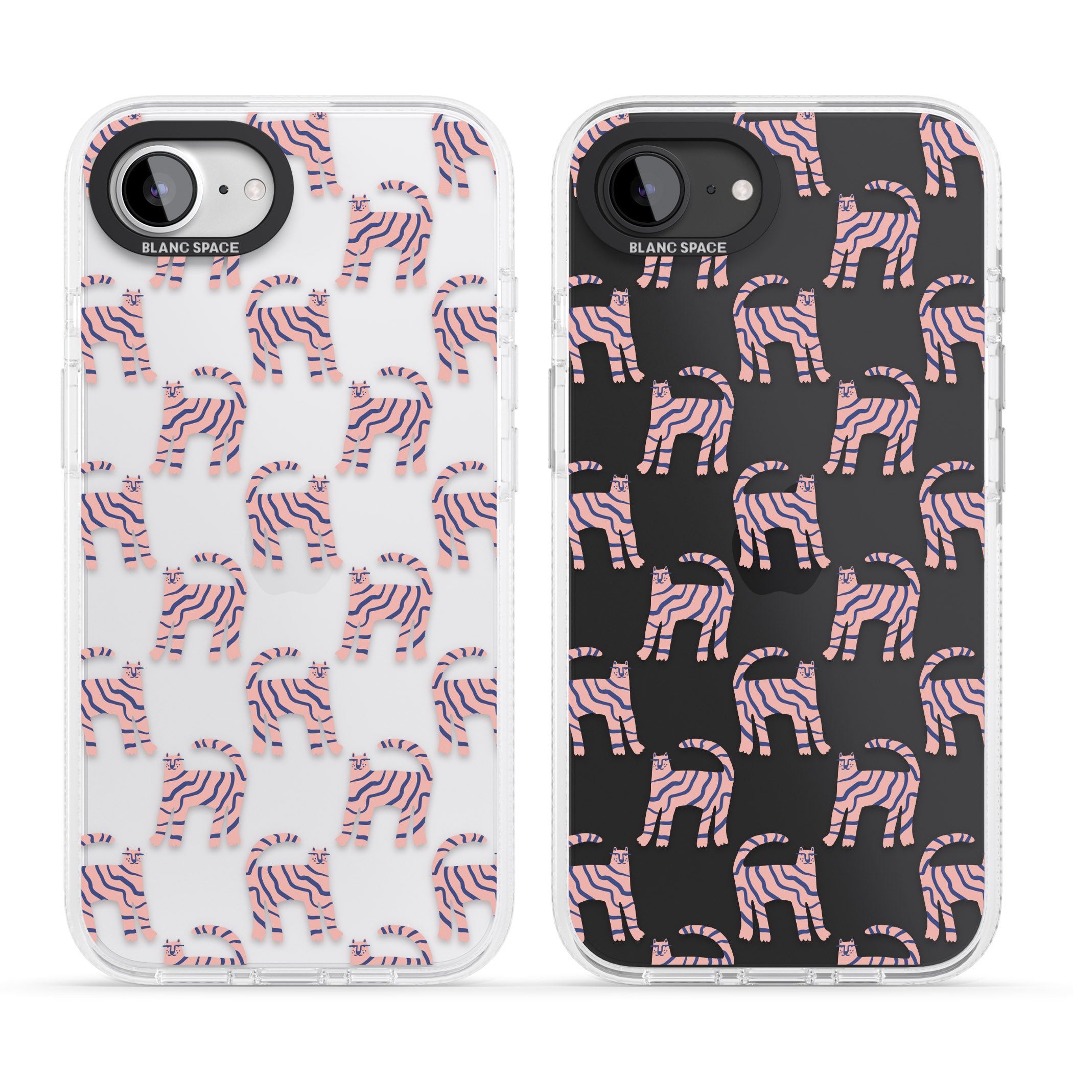 Pink and Blue Cat Pattern iPhone 16e Clear Case Impact Air - Blanc Space
