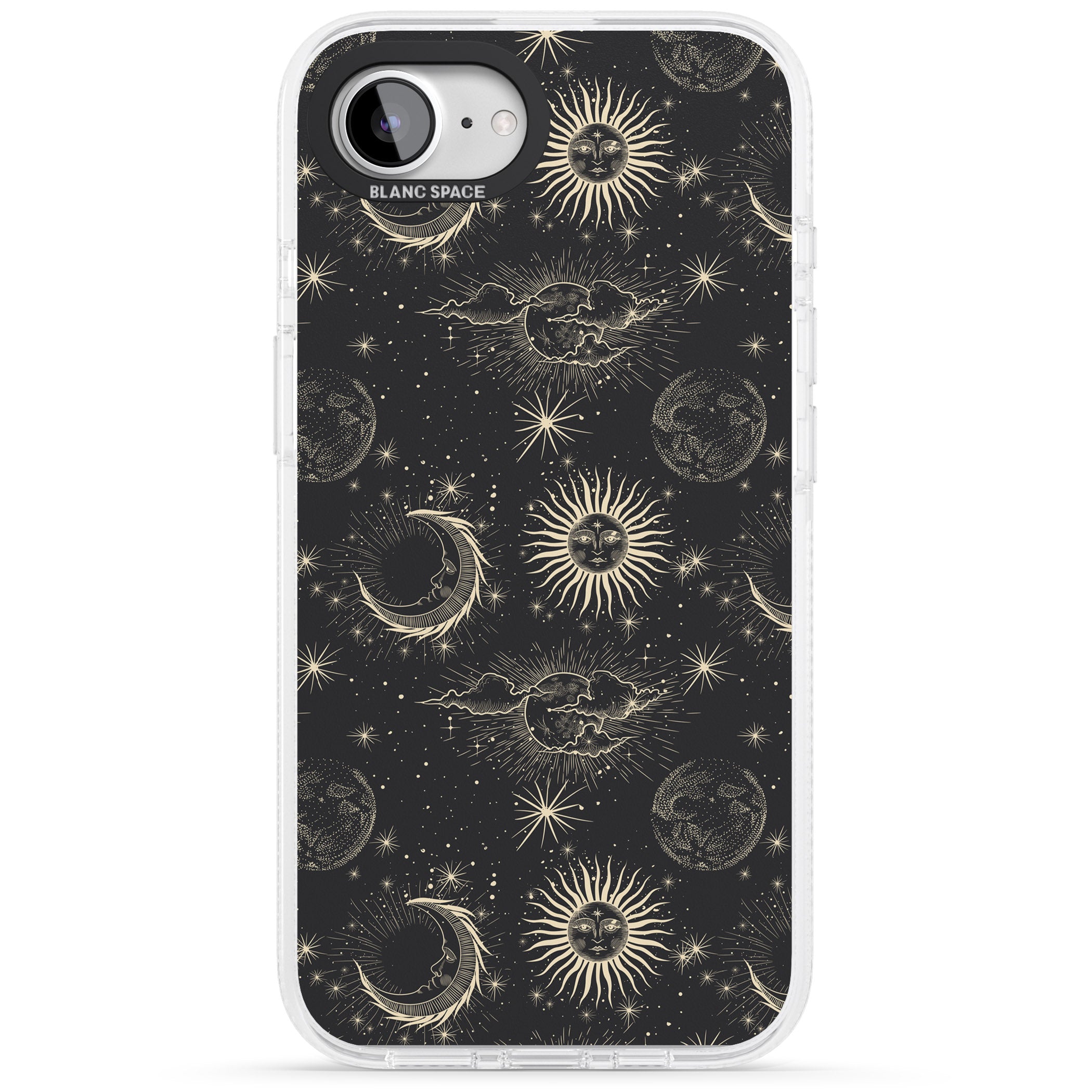 Large Suns, Moons & Clouds Astrological iPhone 16e Clear Case Impact Air - Blanc Space
