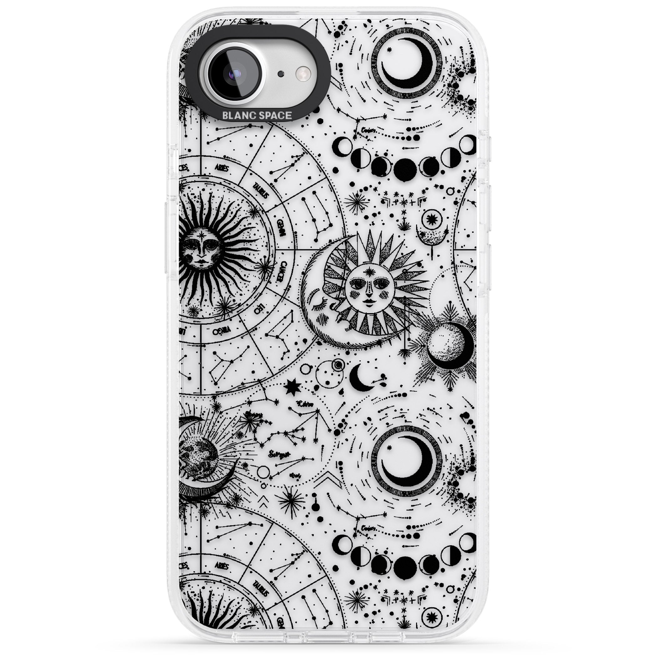 Suns, Moons, Zodiac Signs Astrological iPhone 16e Clear Case Impact Air - Blanc Space