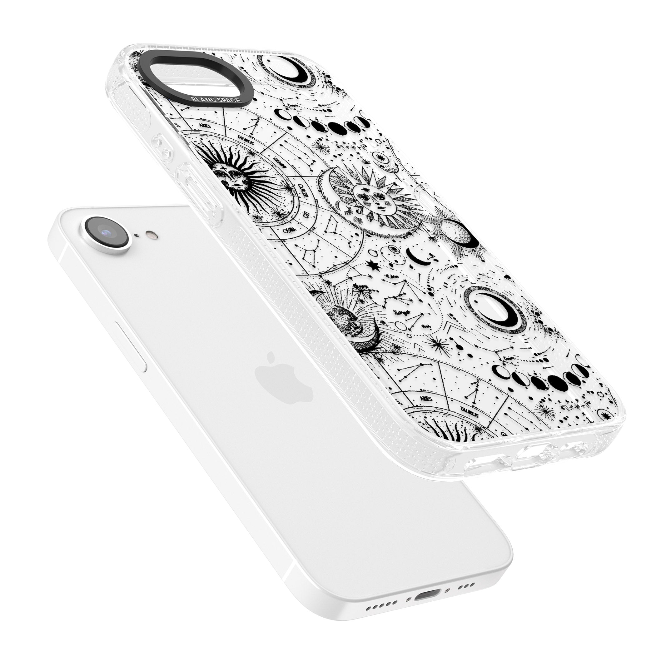 Suns, Moons, Zodiac Signs Astrological iPhone 16e Clear Case Impact Air - Blanc Space