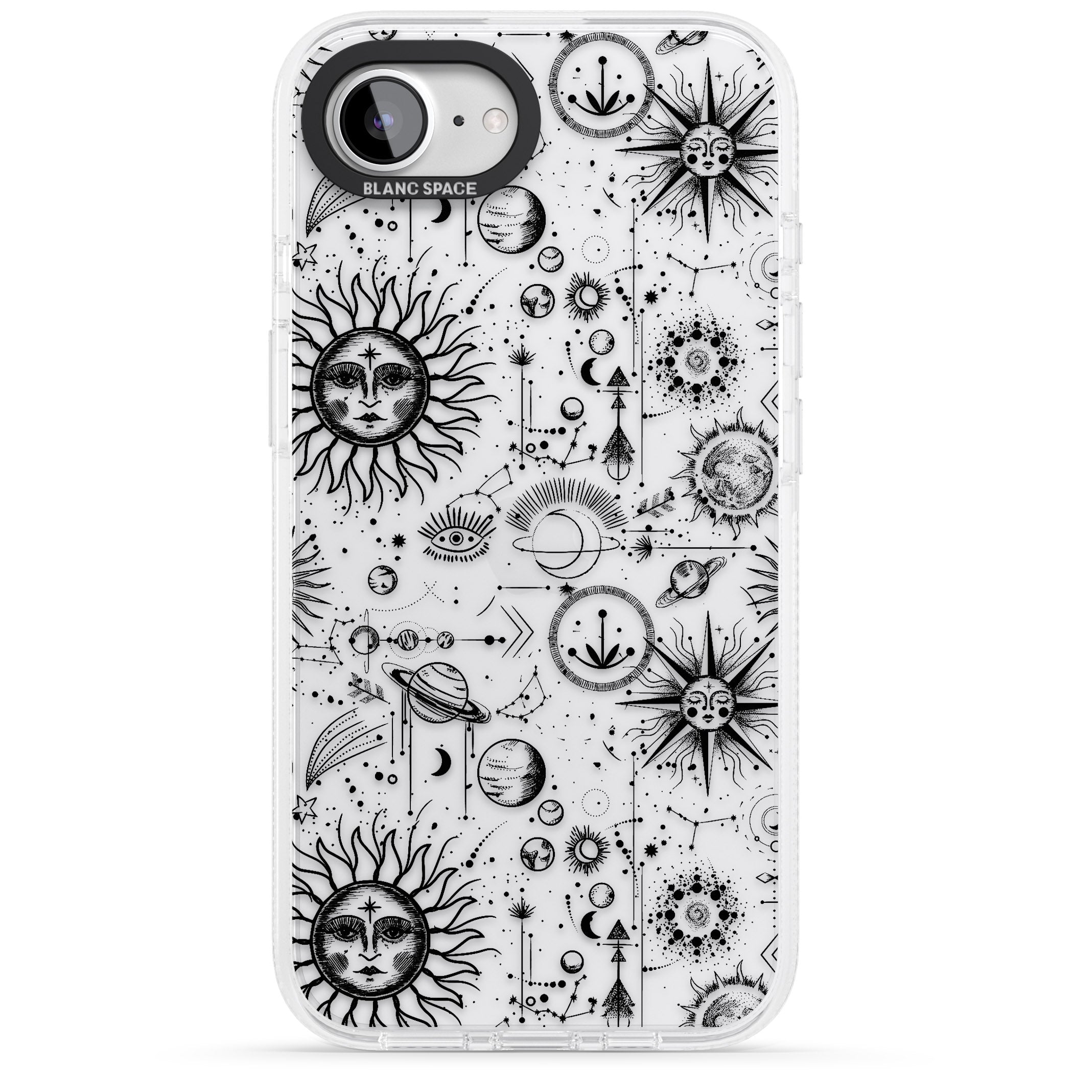 Suns & Planets Astrological iPhone 16e Clear Case Impact Air - Blanc Space