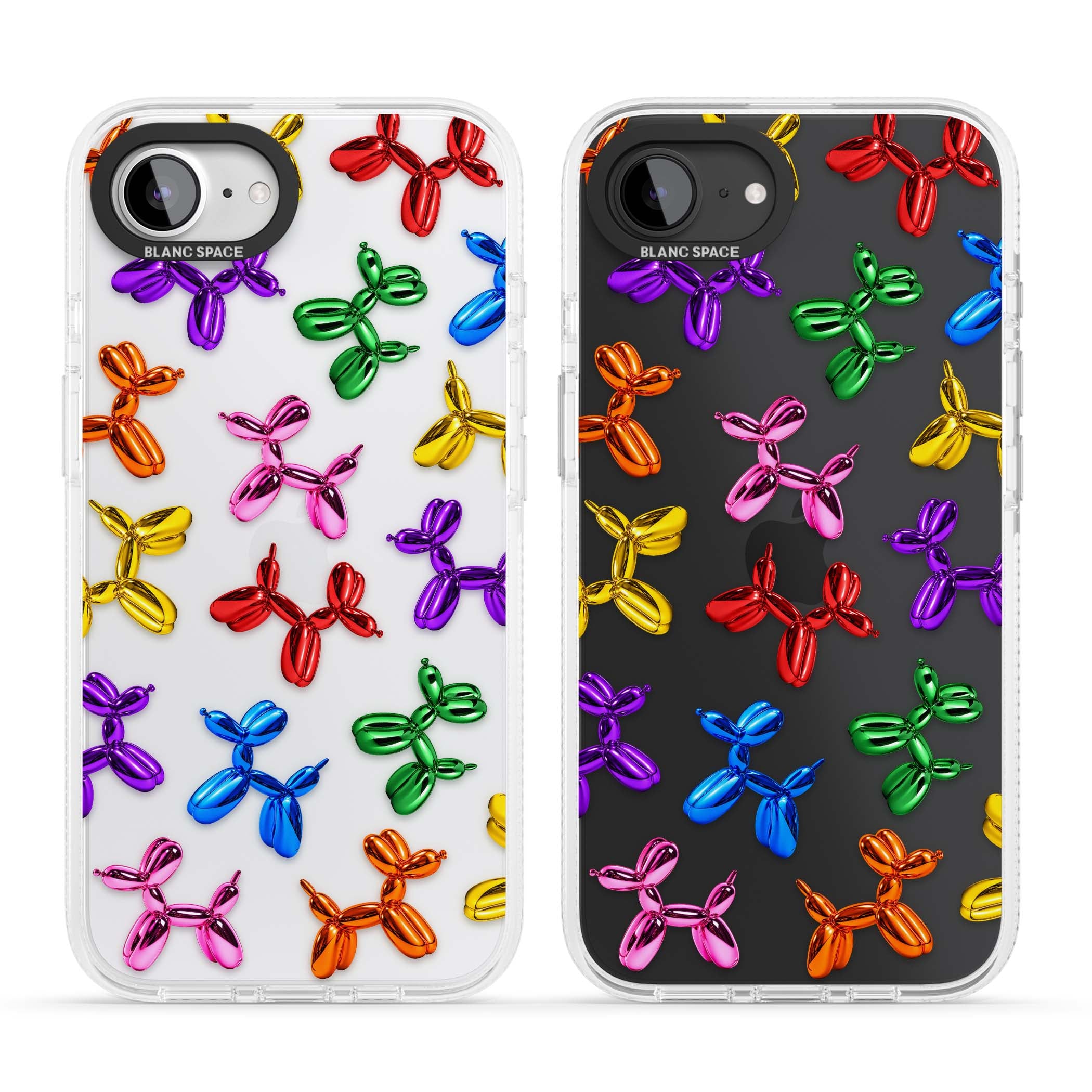 Balloon Dogs pop art iPhone case featuring rainbow chrome balloon dogs in Jeff Koons style | Clear Case Impact Air case for iPhone 16e, iPhone 17e
