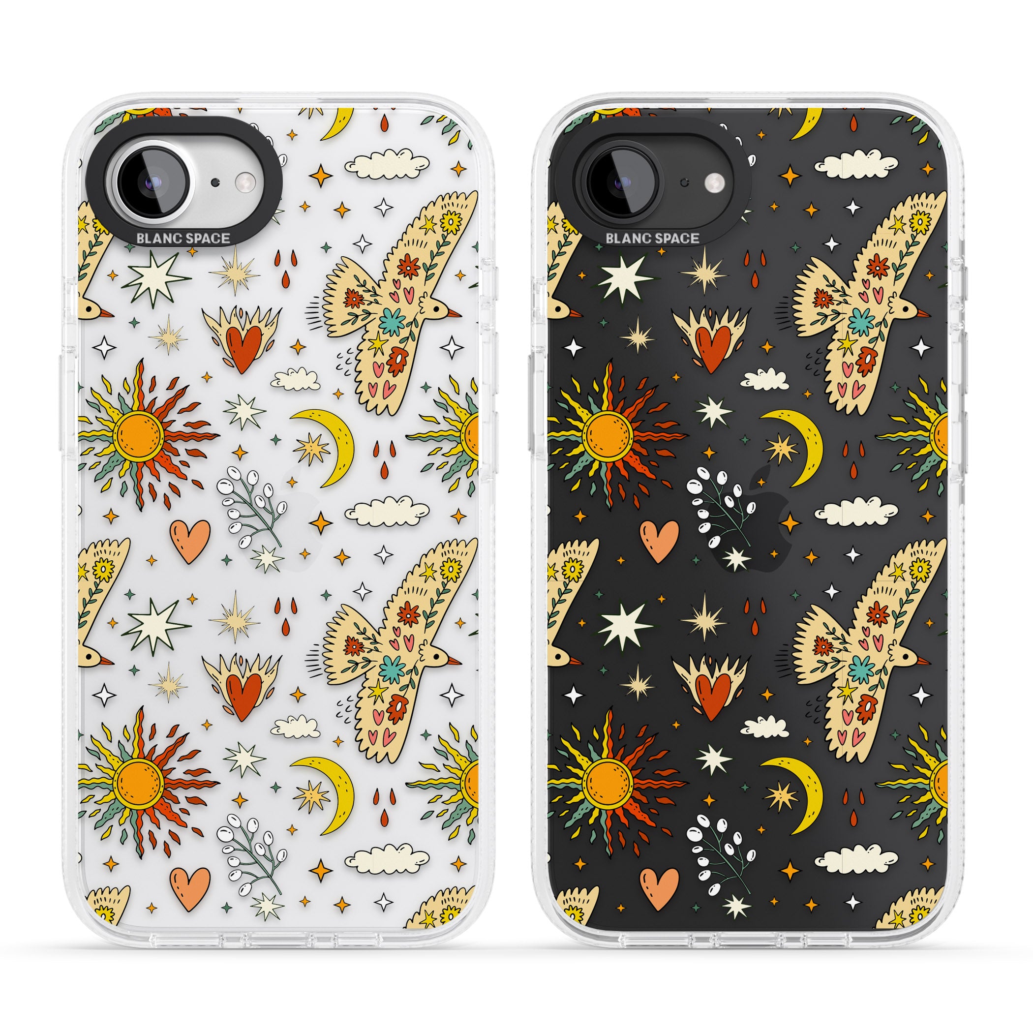 Boho Celestial Floral Bird & Sun iPhone 16e Clear Case Impact Air - Blanc Space