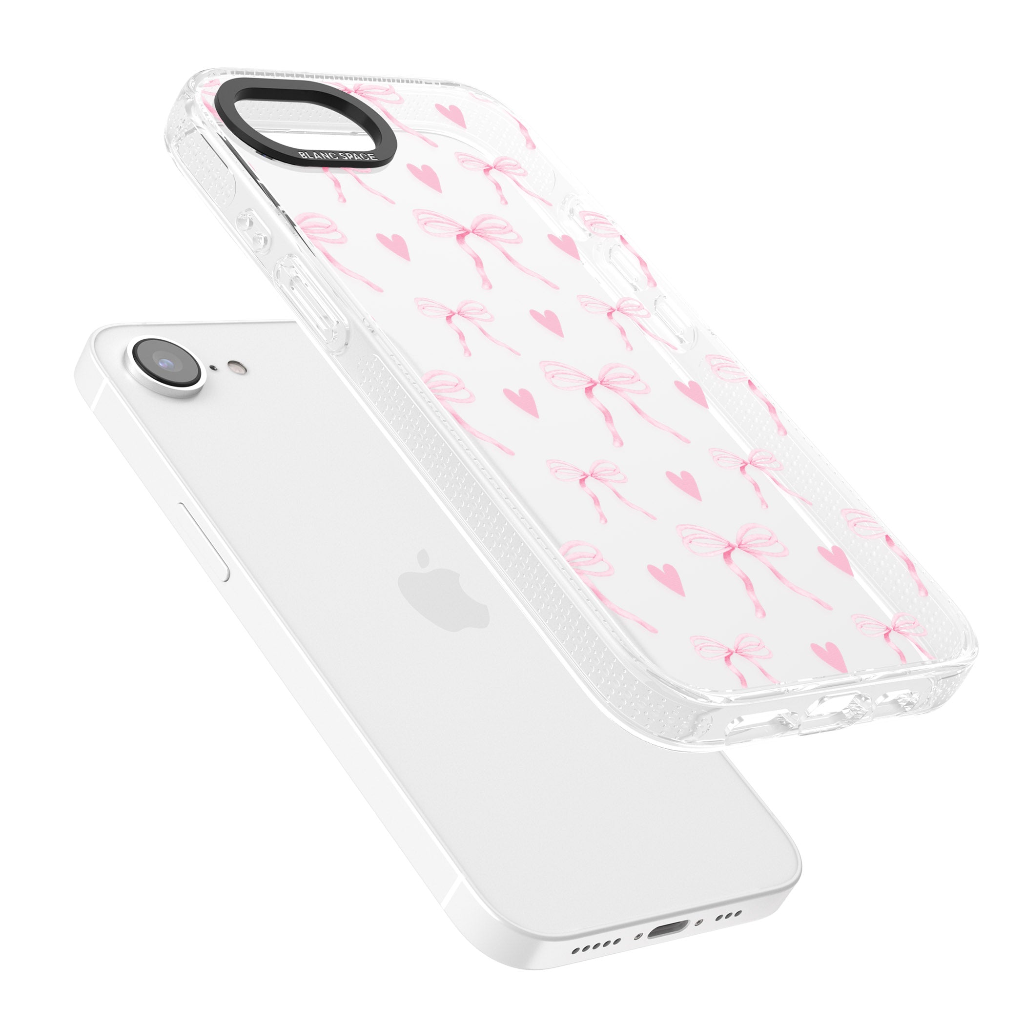 Pink Bows & Hearts iPhone 16e Clear Case Impact Air - Blanc Space