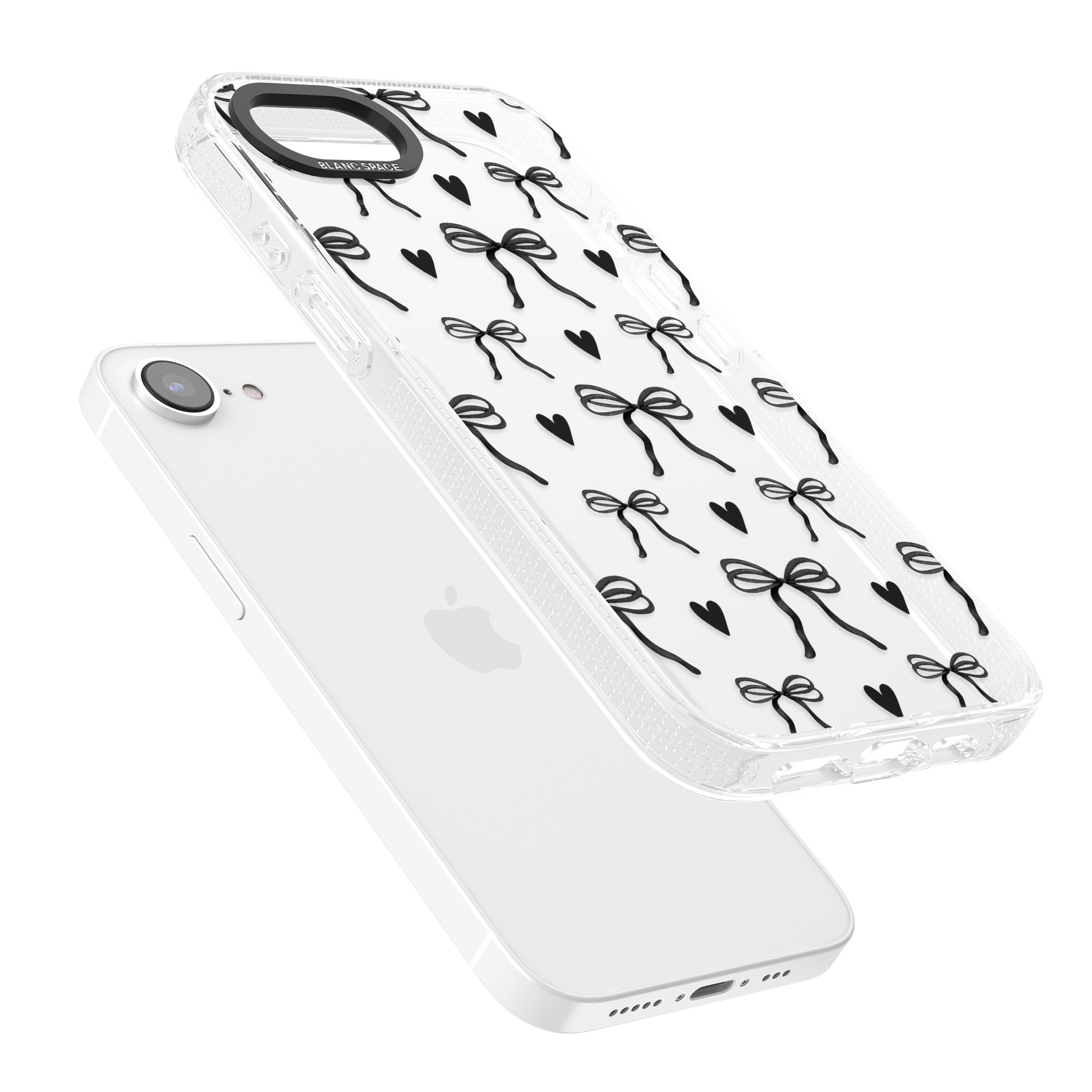 Black Bows & Hearts iPhone 16e Clear Case Impact Air - Blanc Space