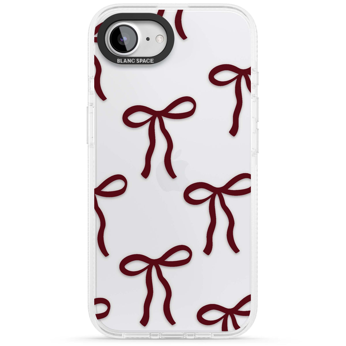 Burgundy Bows coquette iPhone case featuring hand-drawn burgundy red bows on a clear background | Clear Case Impact Air case for iPhone 16e, iPhone 17e