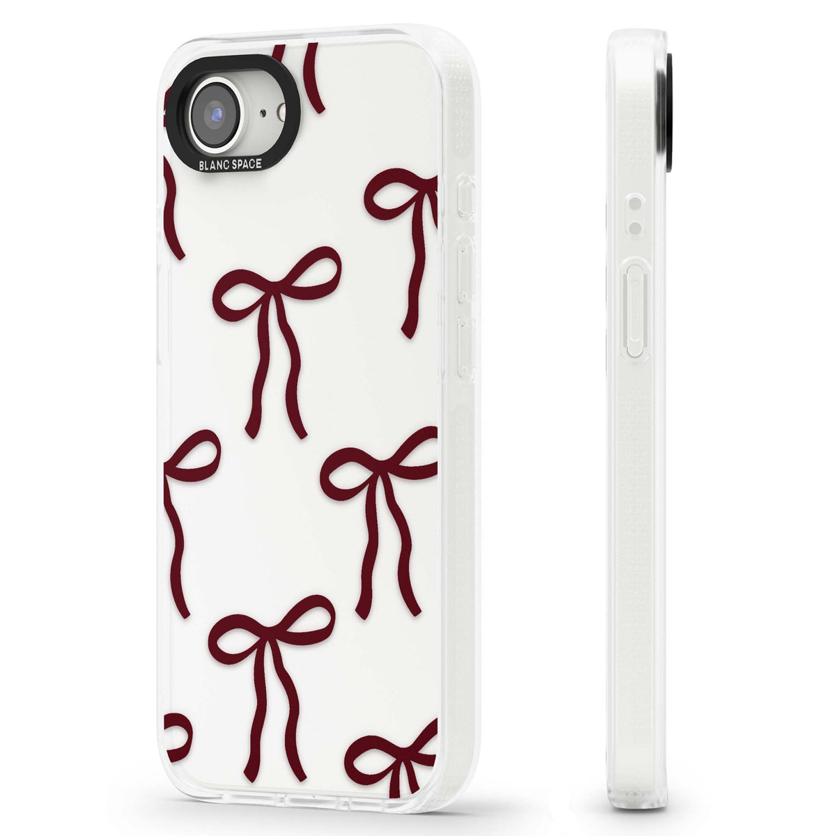 Burgundy Bows coquette iPhone case featuring hand-drawn burgundy red bows on a clear background | Clear Case Impact Air case for iPhone 16e, iPhone 17e