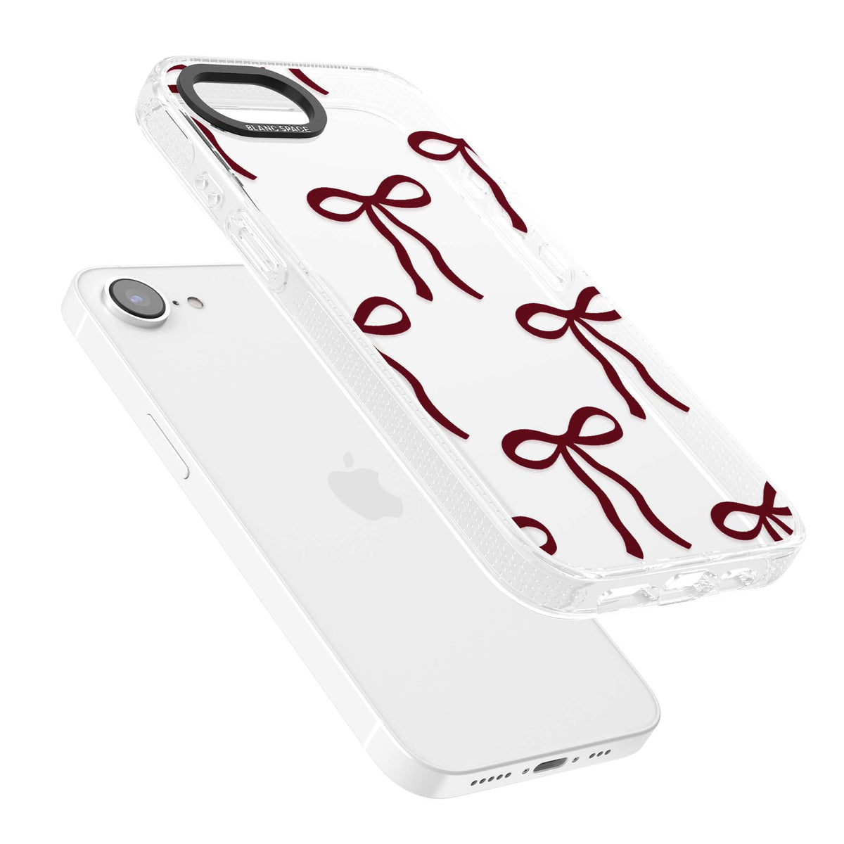 Burgundy Bows coquette iPhone case featuring hand-drawn burgundy red bows on a clear background | Clear Case Impact Air case for iPhone 16e, iPhone 17e