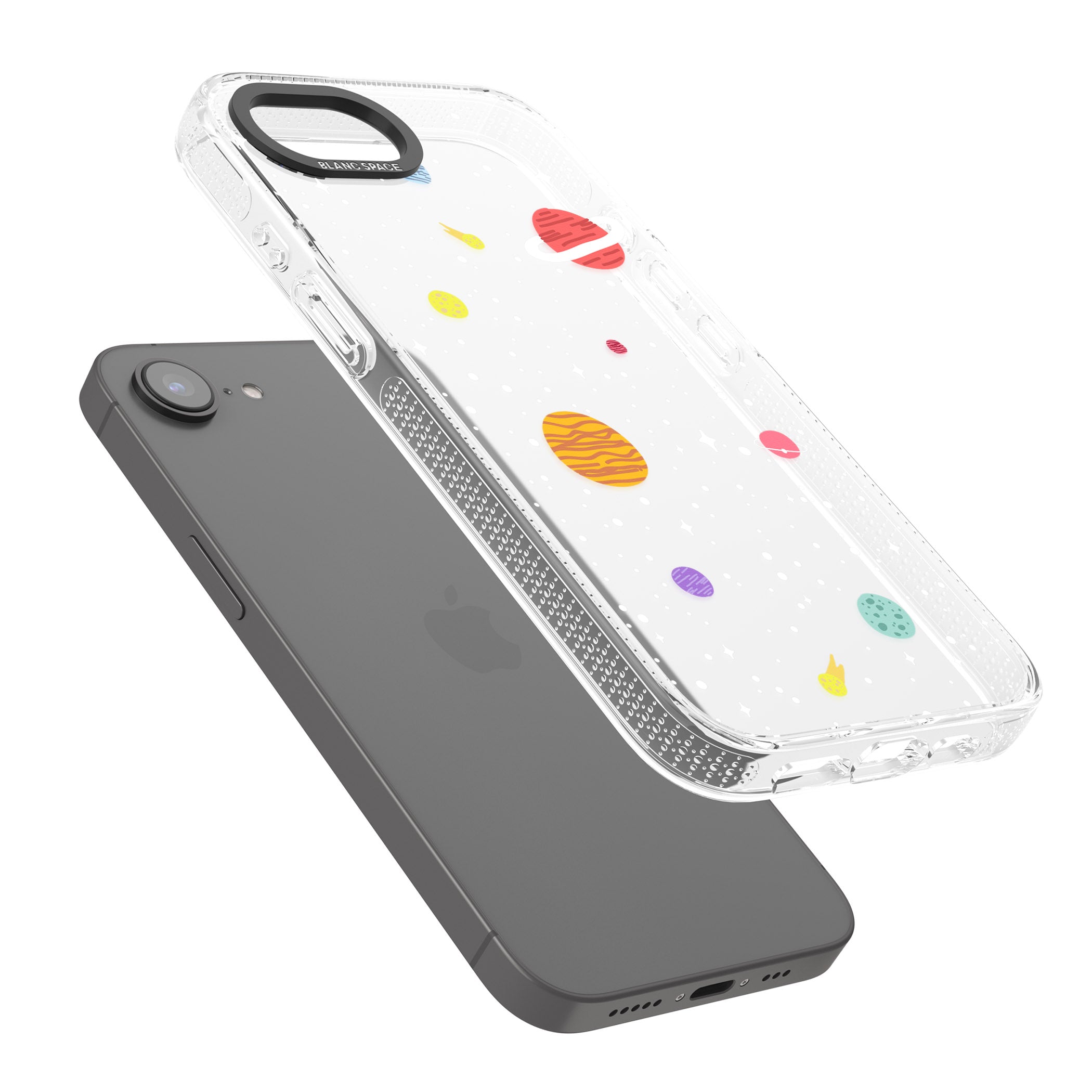 Cute Cartoon Planets (Clear) iPhone 16e Clear Case Impact Air - Blanc Space