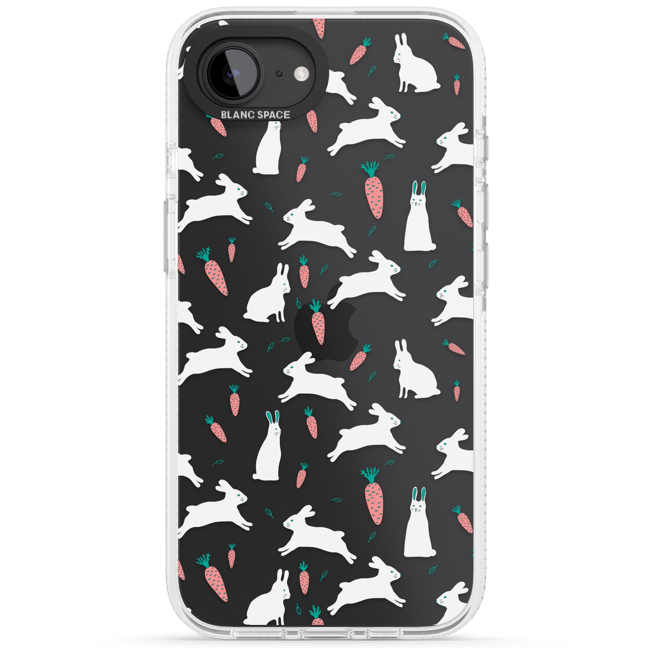 White Bunnies and Carrots iPhone 16e Clear Case Impact Air - Blanc Space