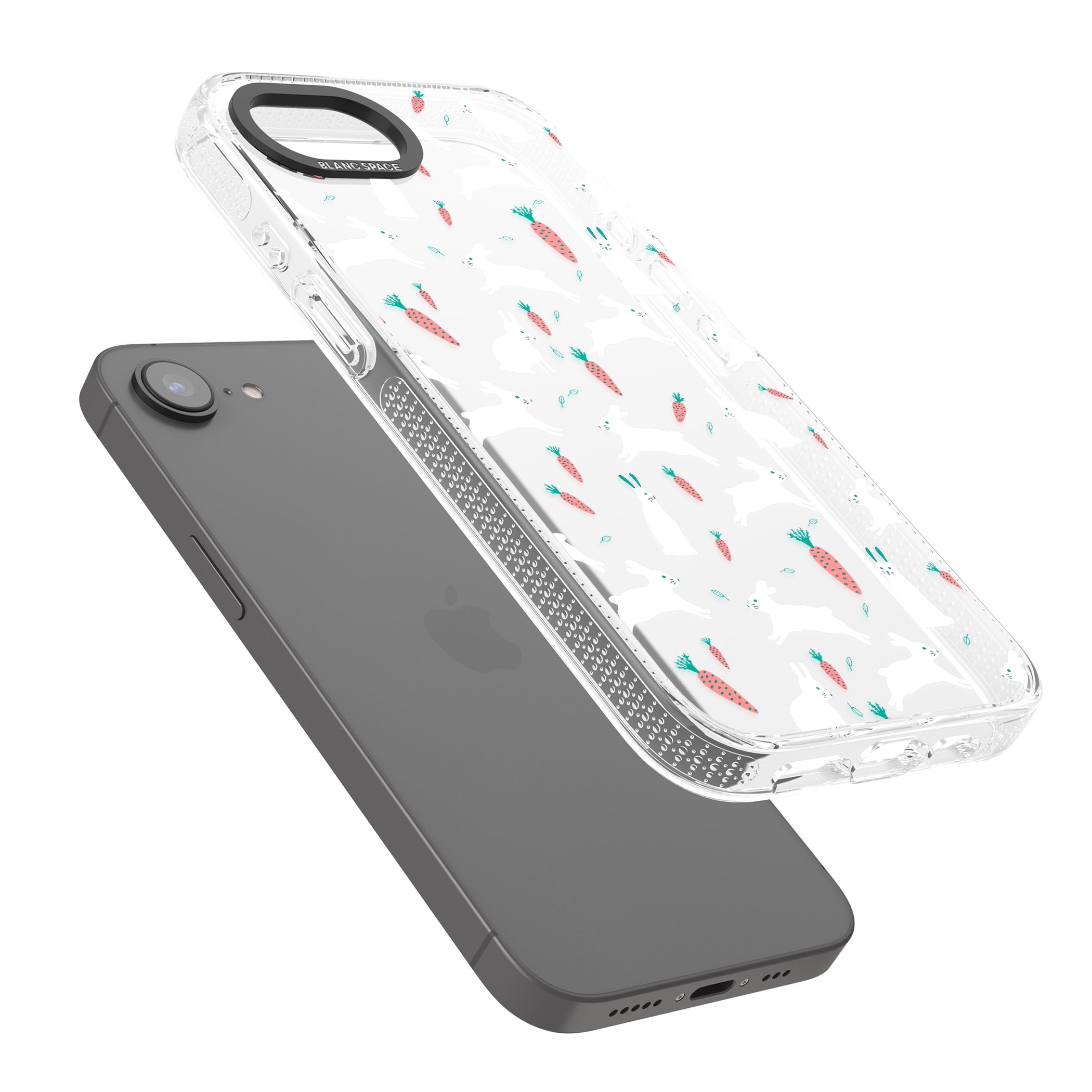 White Bunnies and Carrots iPhone 16e Clear Case Impact Air - Blanc Space