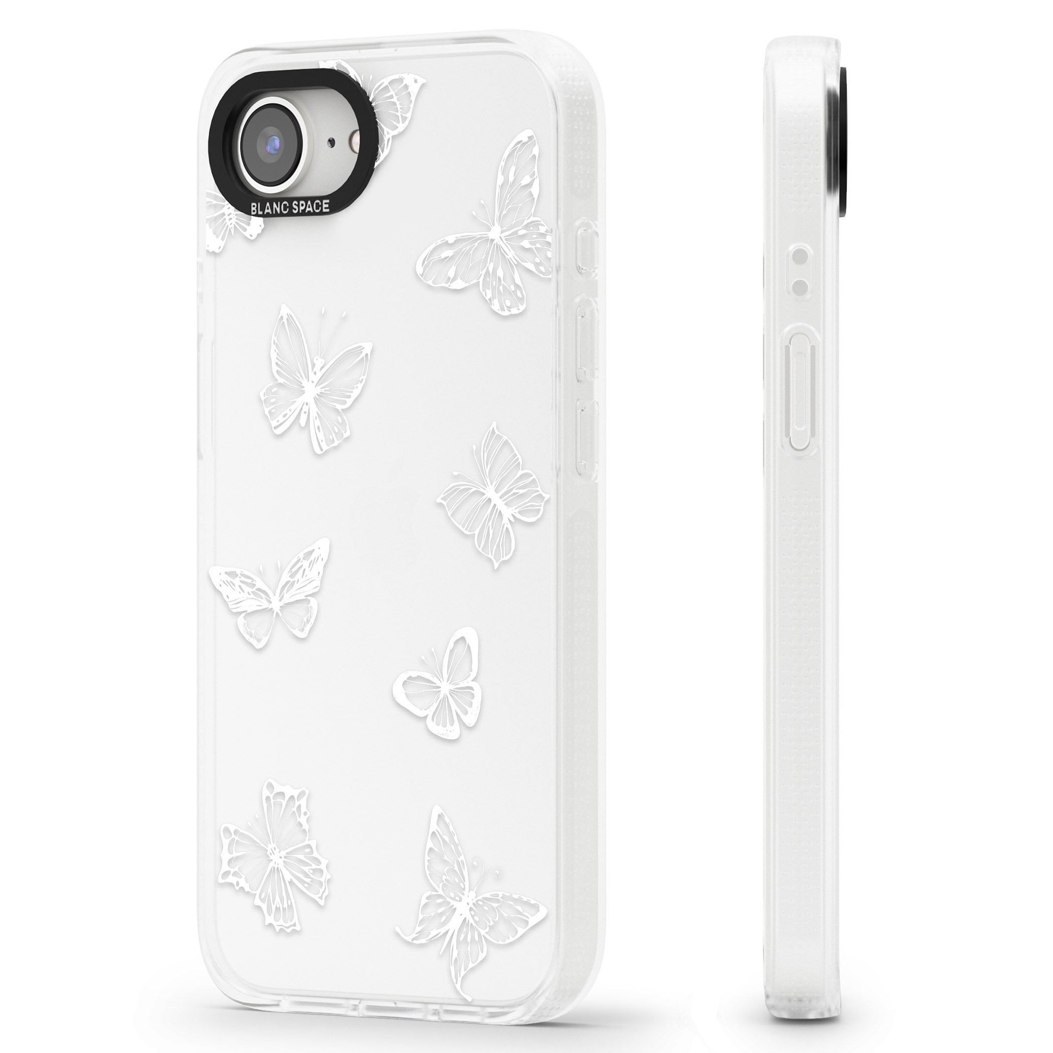 White Butterfly Line Pattern iPhone 16e Clear Case Impact Air - Blanc Space