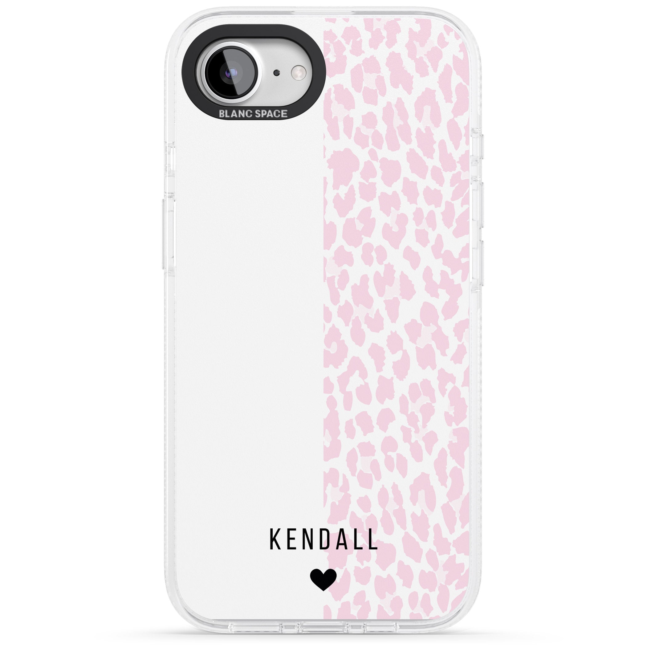 Personalised Pink & White Leopard Spots iPhone 16e Clear Case Impact Air - Blanc Space