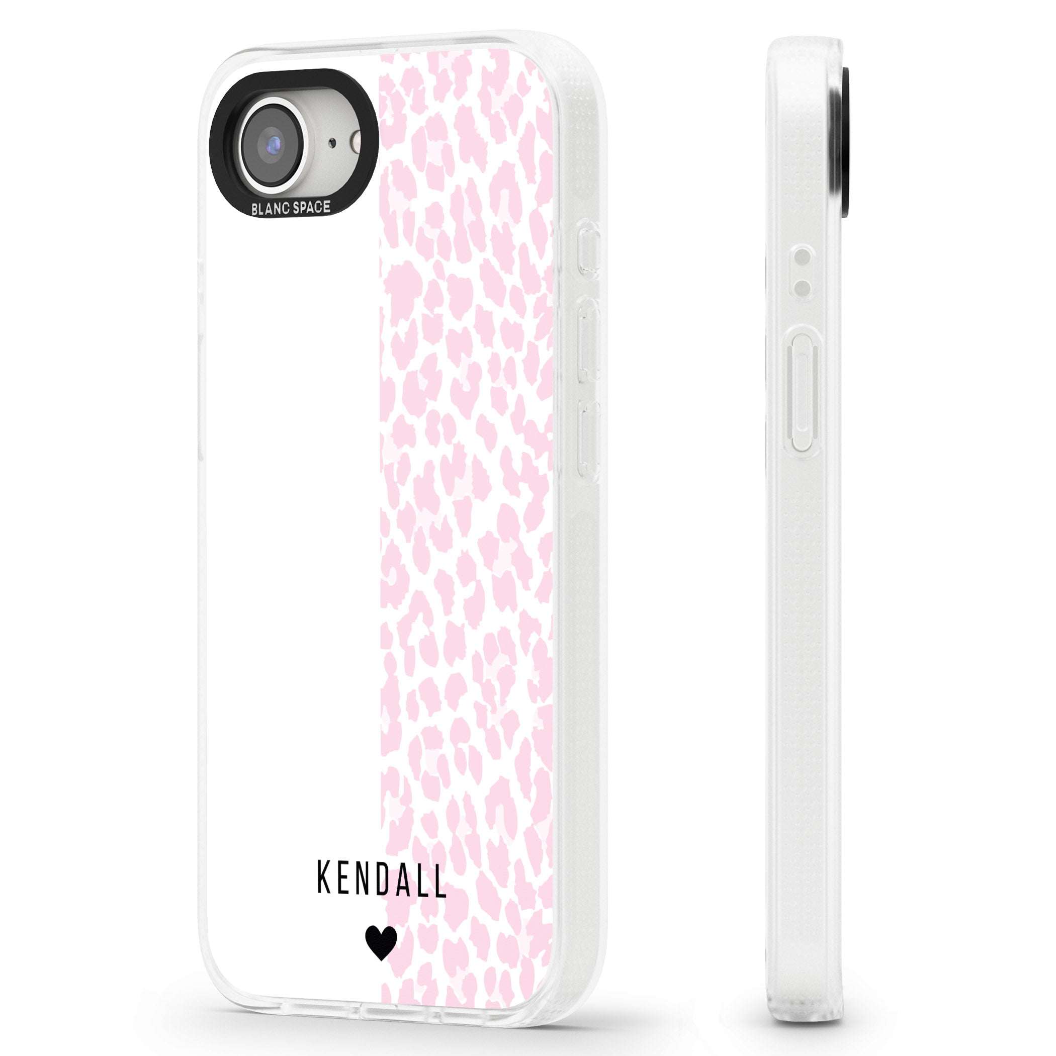 Personalised Pink & White Leopard Spots iPhone 16e Clear Case Impact Air - Blanc Space