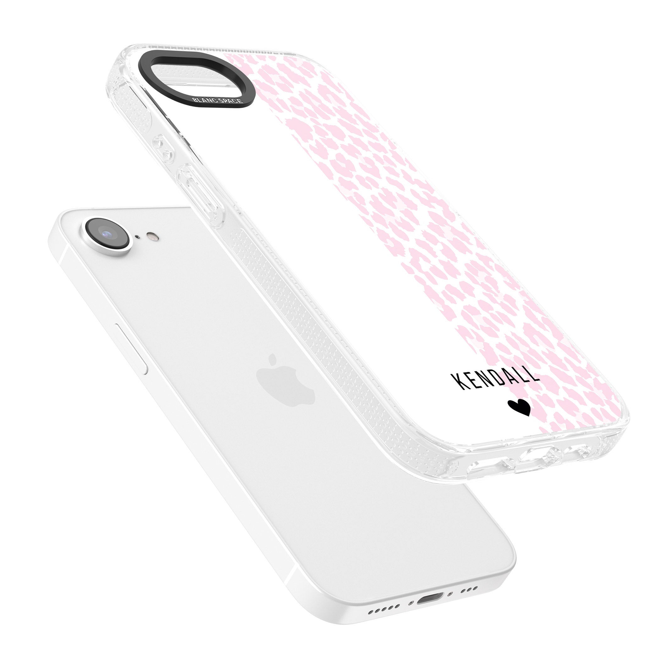 Personalised Pink & White Leopard Spots iPhone 16e Clear Case Impact Air - Blanc Space