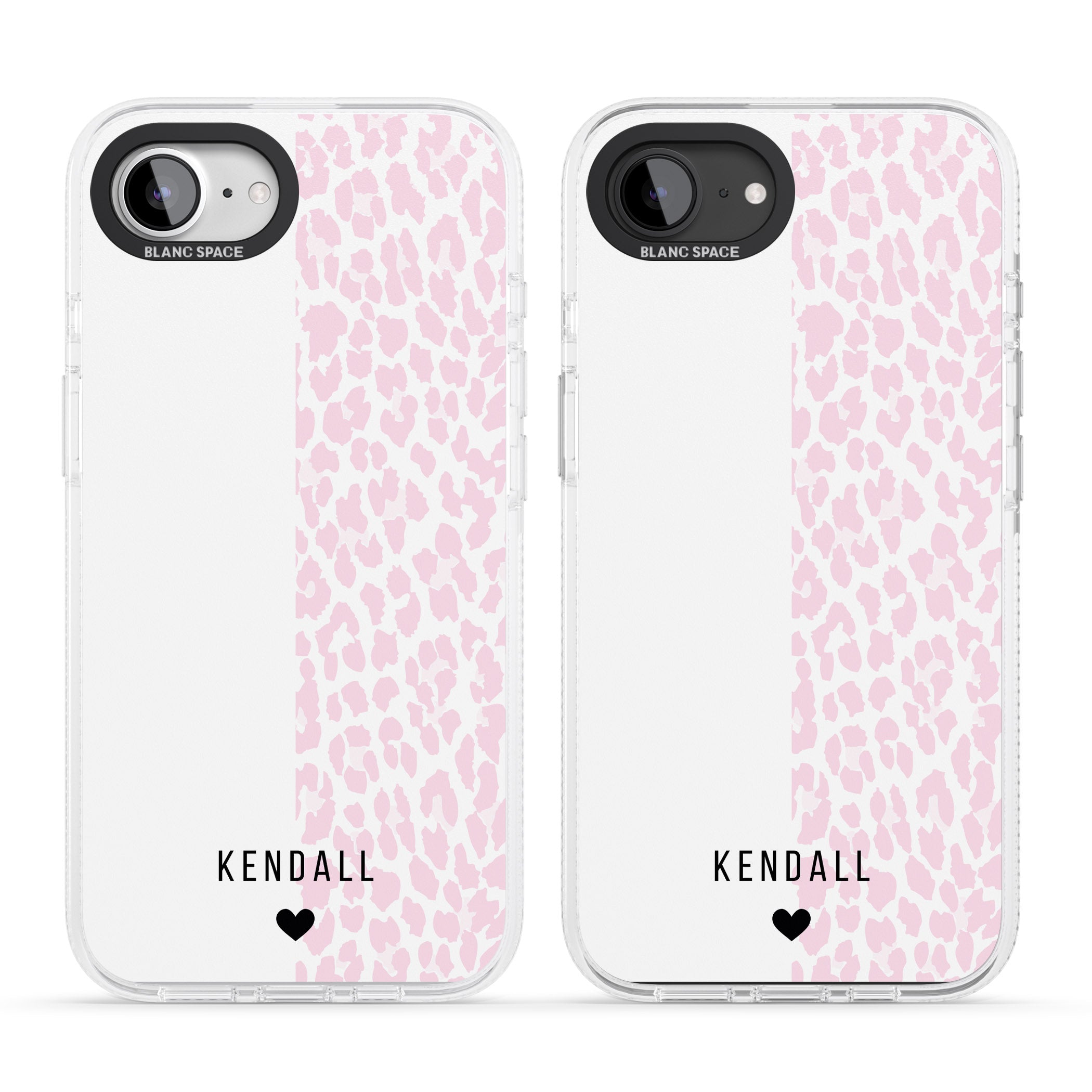 Personalised Pink & White Leopard Spots iPhone 16e Clear Case Impact Air - Blanc Space