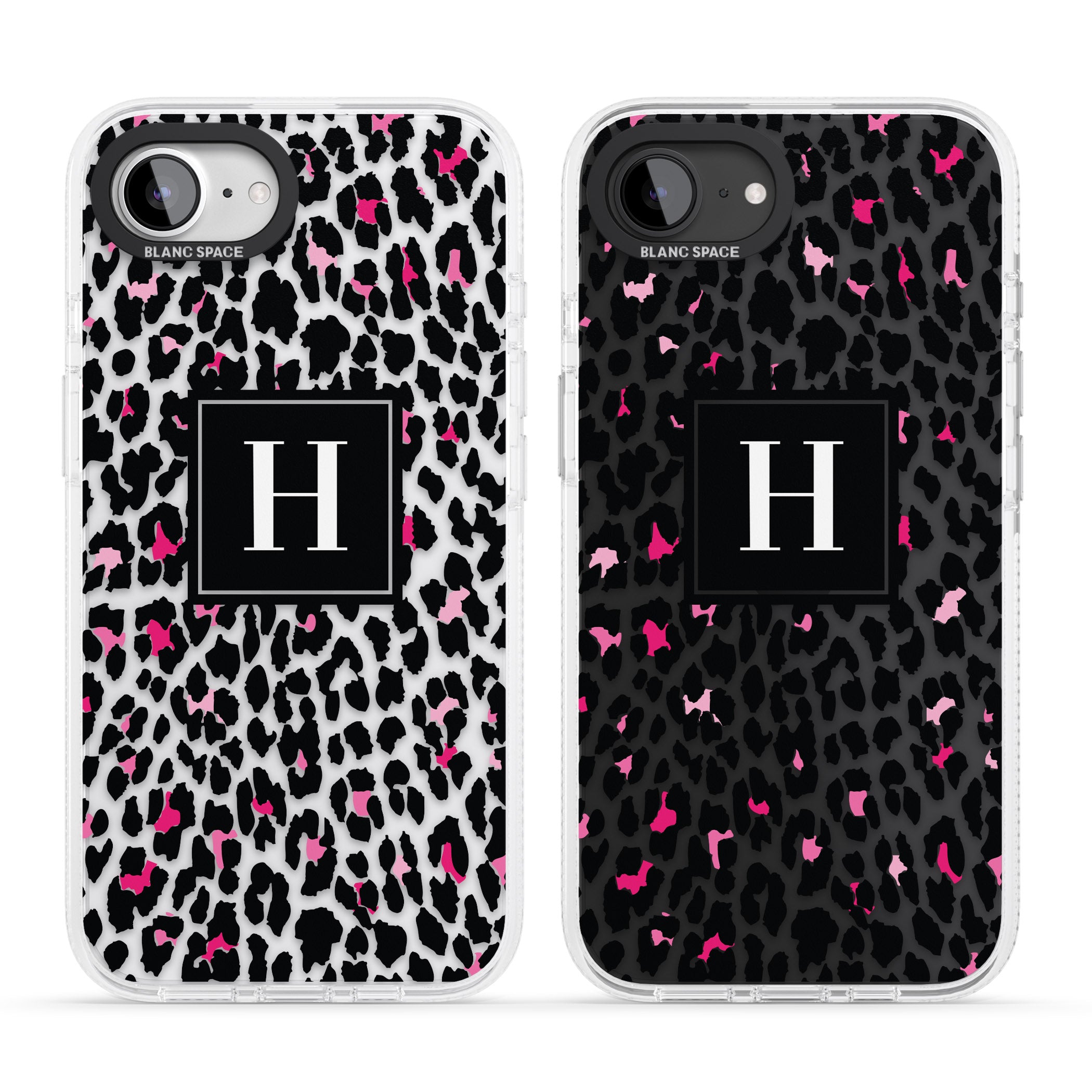 Personalised Pink Monogram Leopard Spots iPhone 16e Clear Case Impact Air - Blanc Space