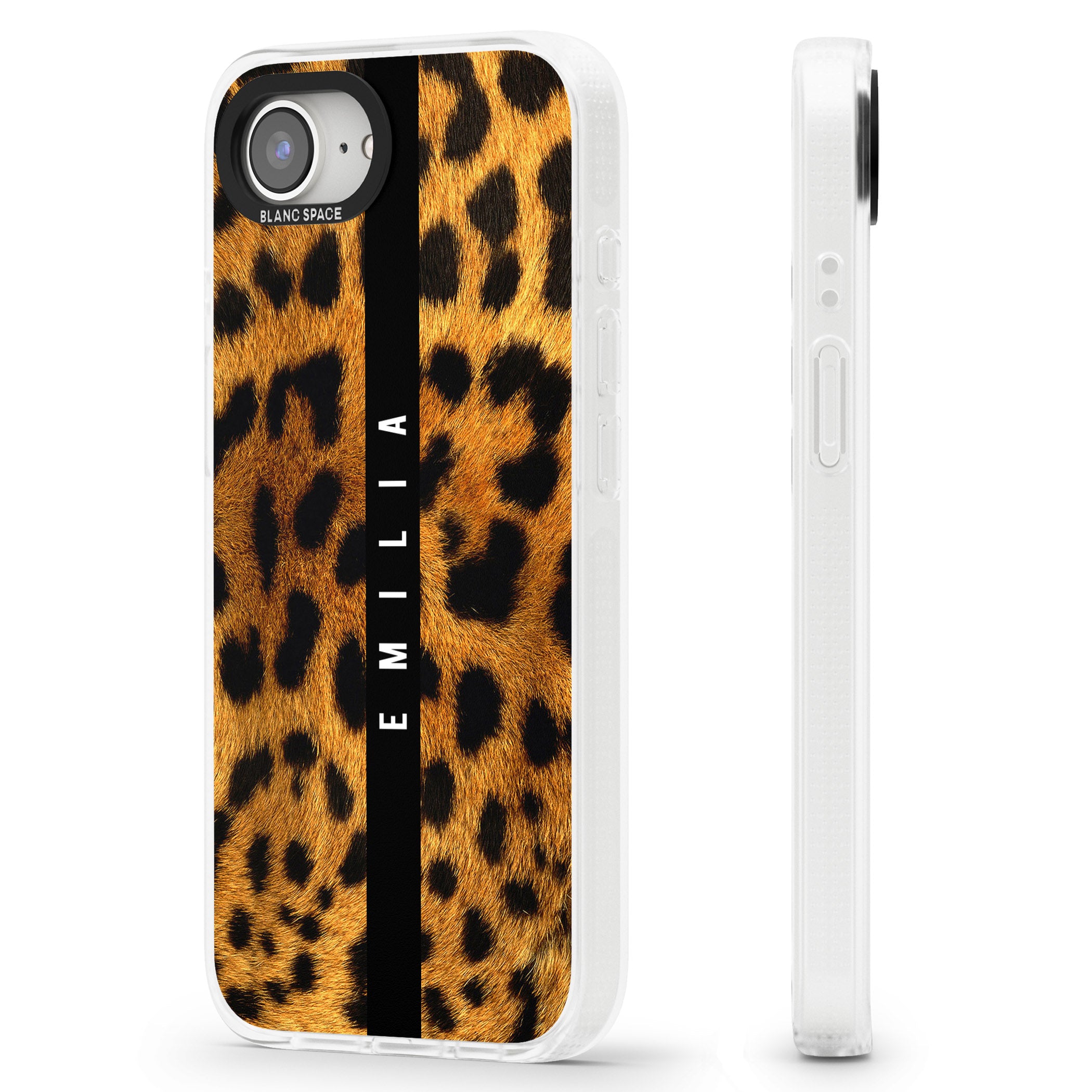 Personalised Leopard Print iPhone 16e Clear Case Impact Air - Blanc Space