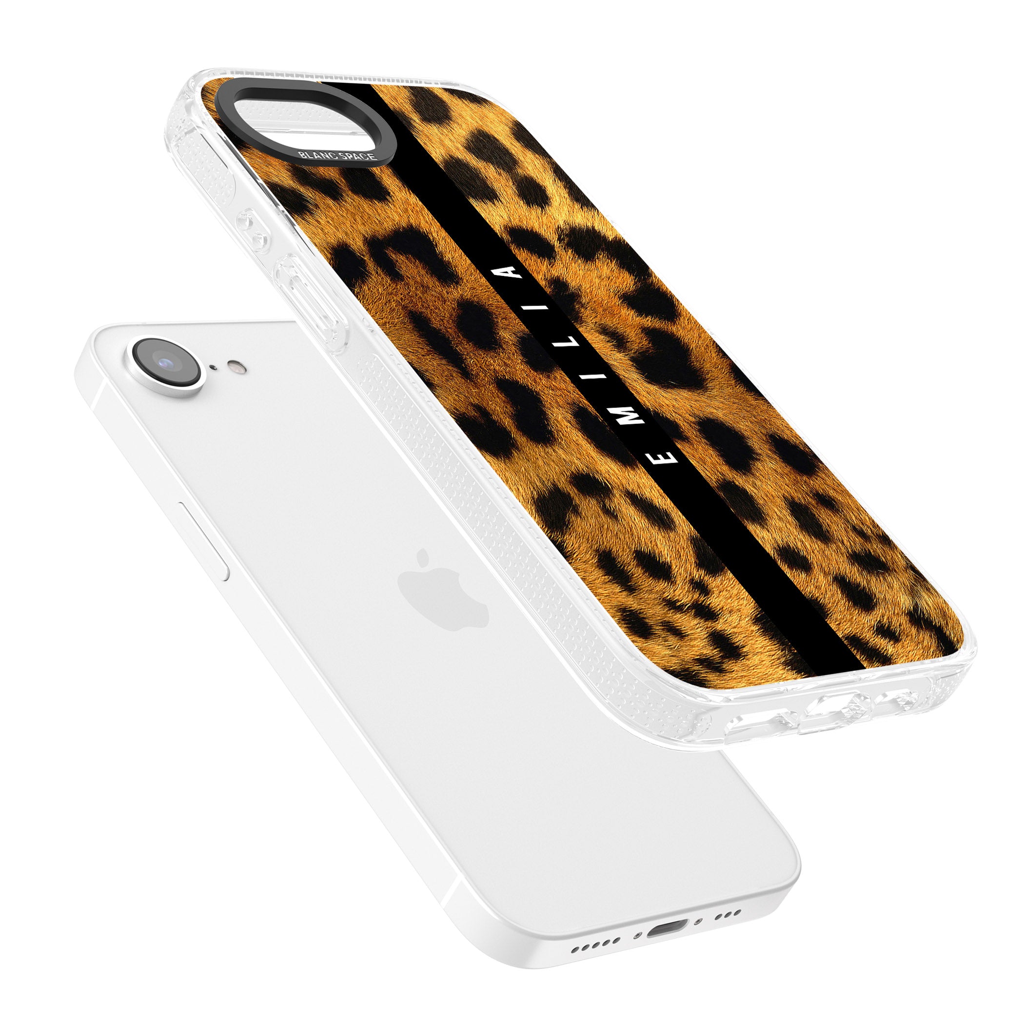 Personalised Leopard Print iPhone 16e Clear Case Impact Air - Blanc Space