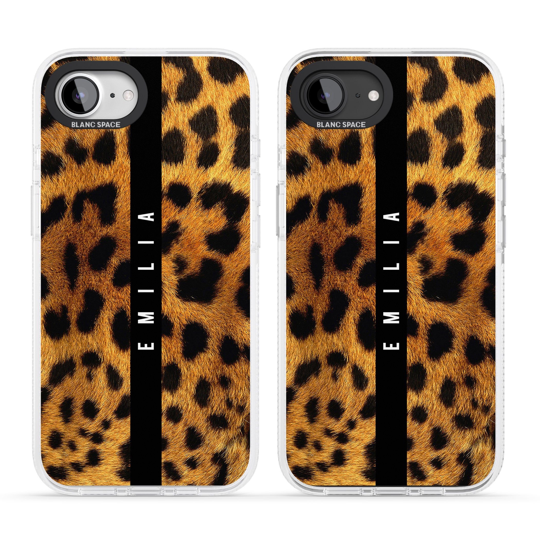 Personalised Leopard Print iPhone 16e Clear Case Impact Air - Blanc Space
