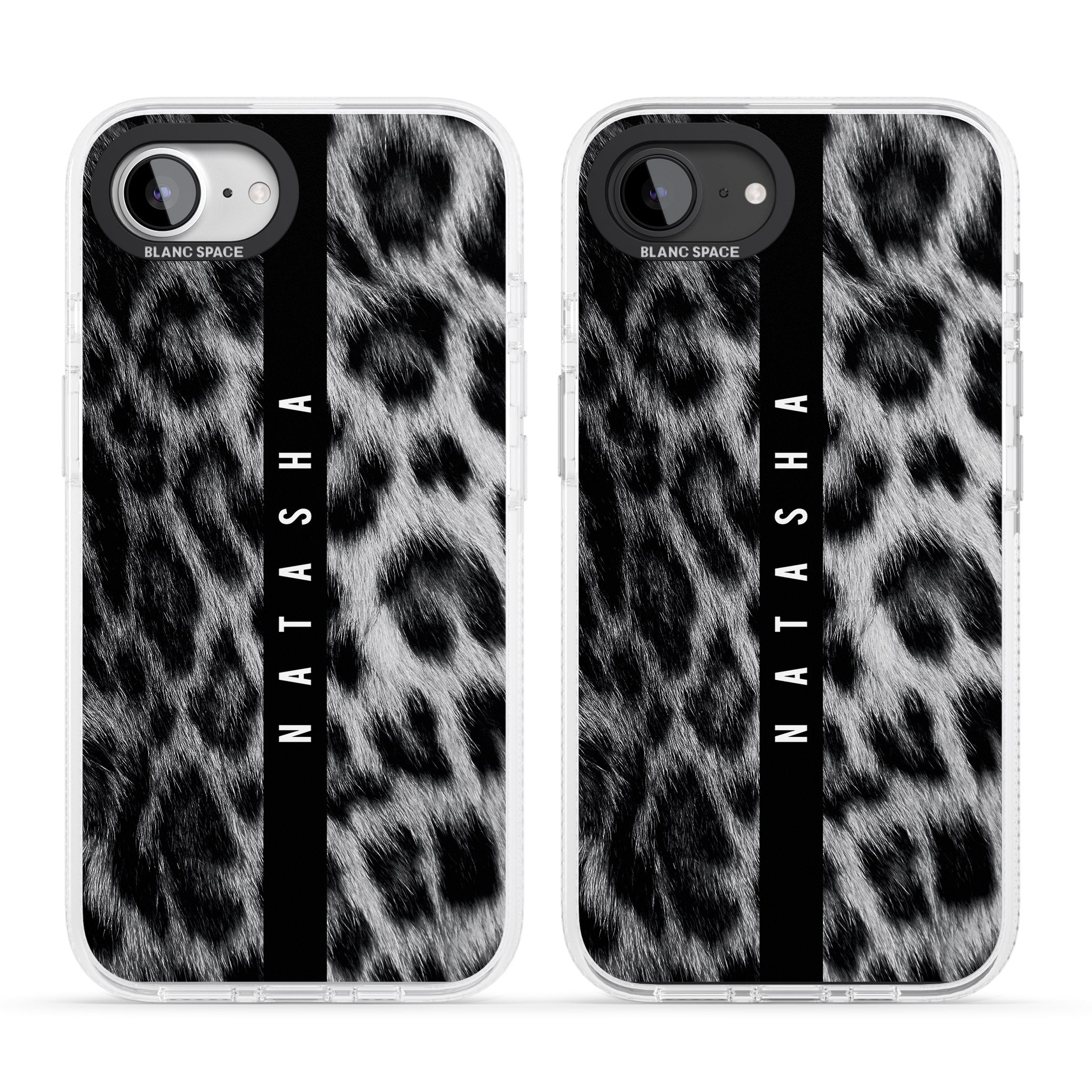 Personalised Snow Leopard Print iPhone 16e Clear Case Impact Air - Blanc Space