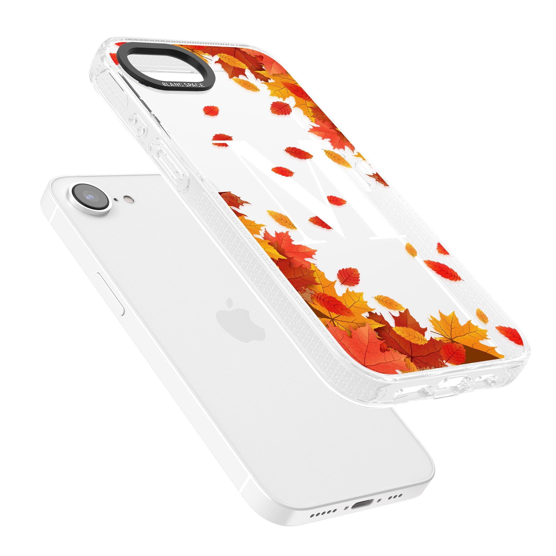 Personalised Monogram Autumn Leaves iPhone 16e Clear Case Impact Air - Blanc Space
