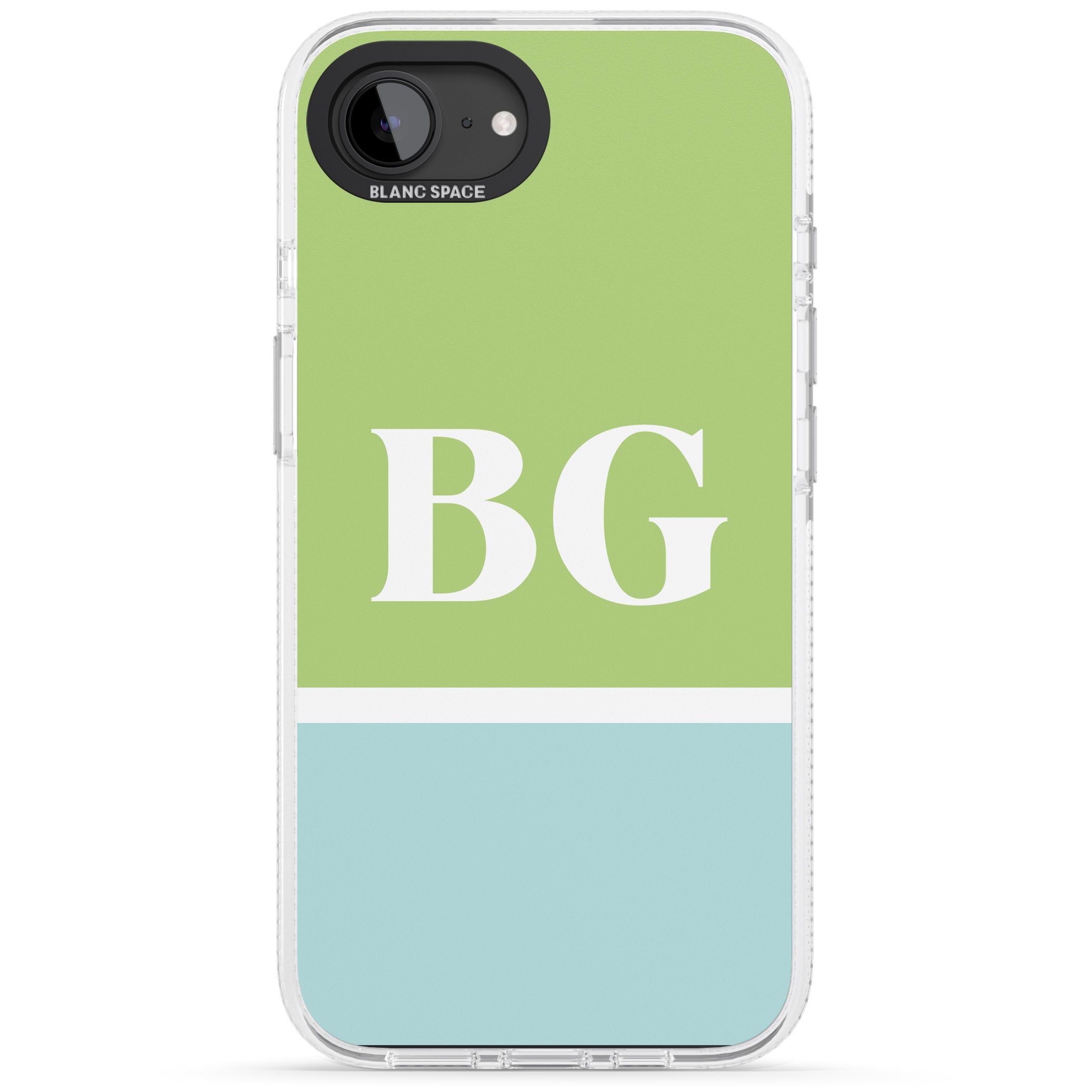 Personalised Colourblock: Green & Turquoise iPhone 16e Clear Case Impact Air - Blanc Space