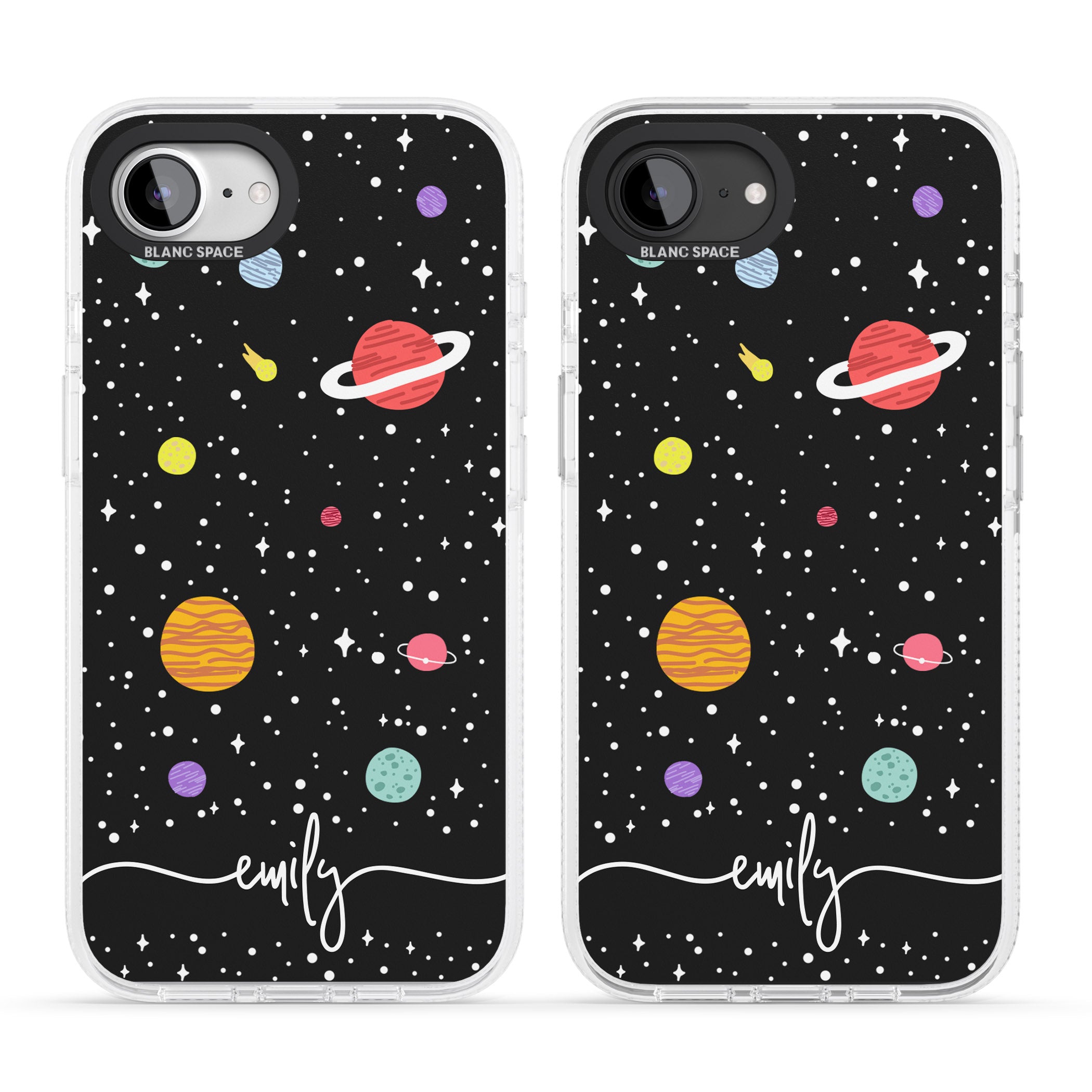 Personalised Cute Cartoon Planets iPhone 16e Clear Case Impact Air - Blanc Space