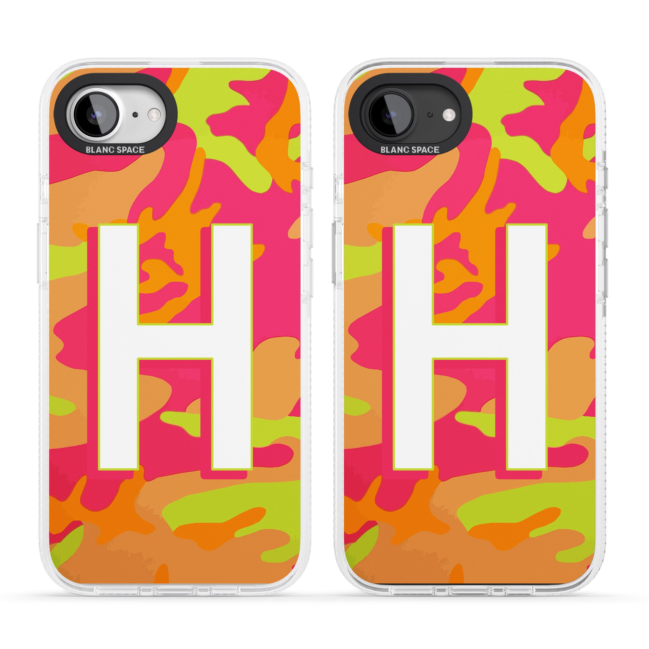 Personalised Bright Neon Camo Solid Monogram iPhone 16e Clear Case Impact Air - Blanc Space