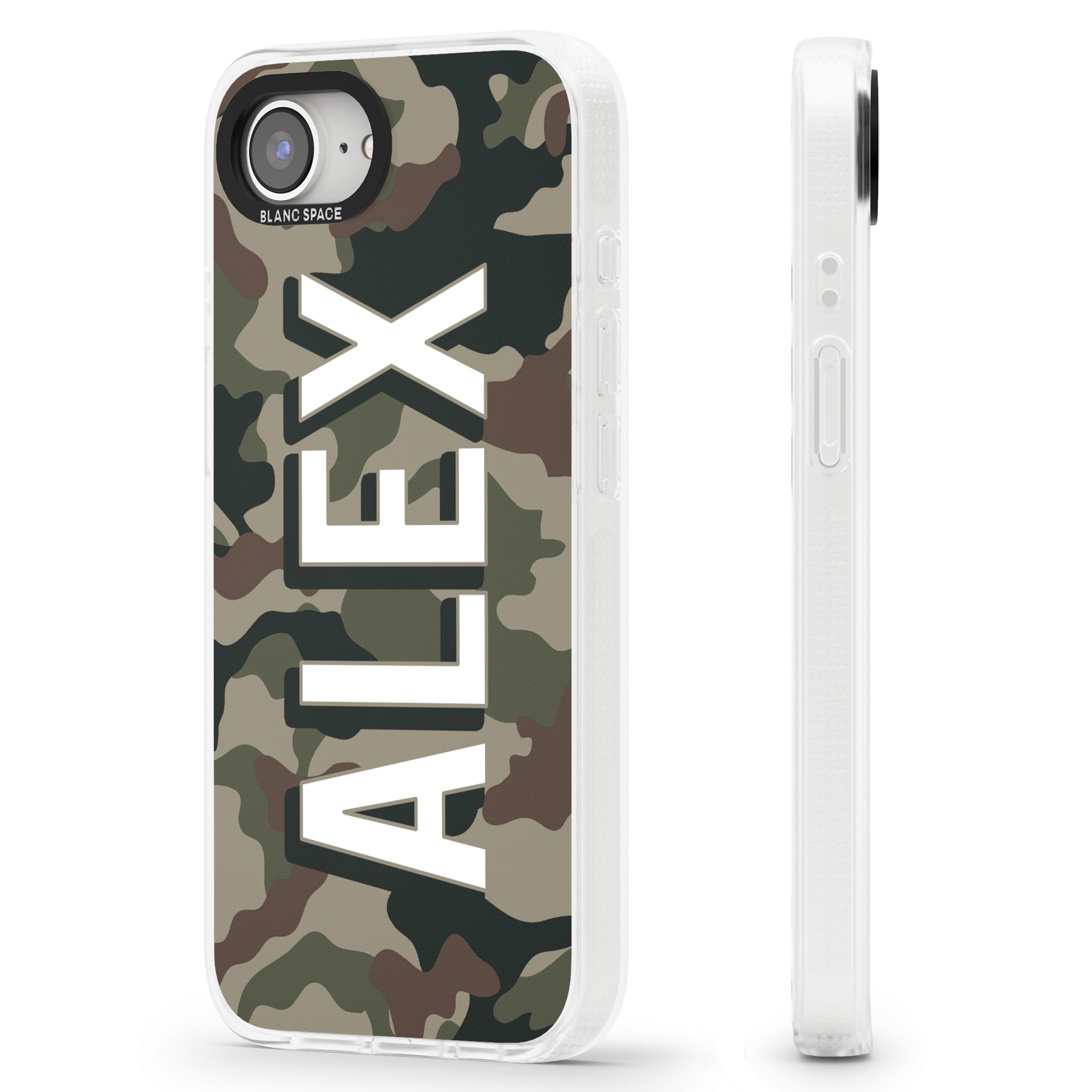 Personalised Classic Green Camo iPhone 16e Clear Case Impact Air - Blanc Space