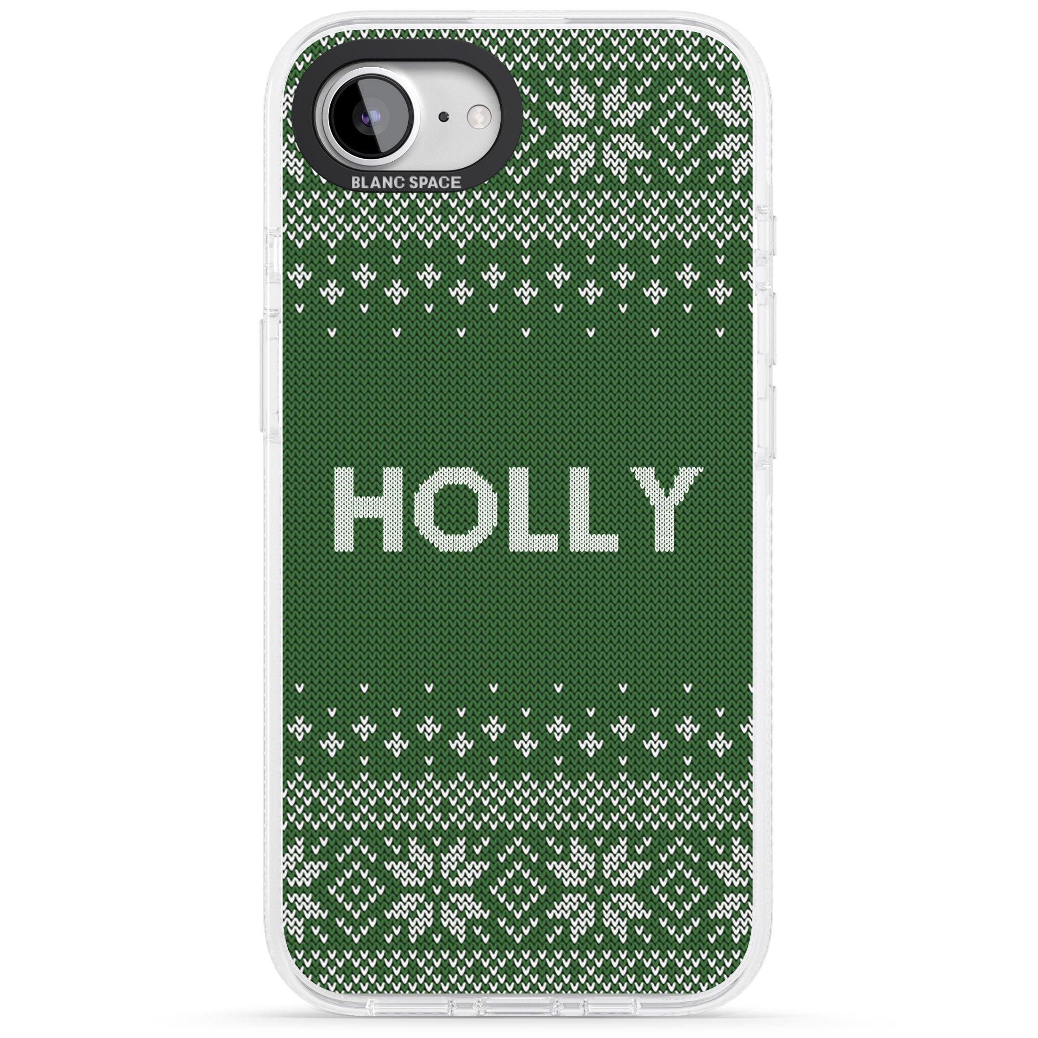 Personalised Green Christmas Knitted Jumper iPhone 16e Clear Case Impact Air - Blanc Space