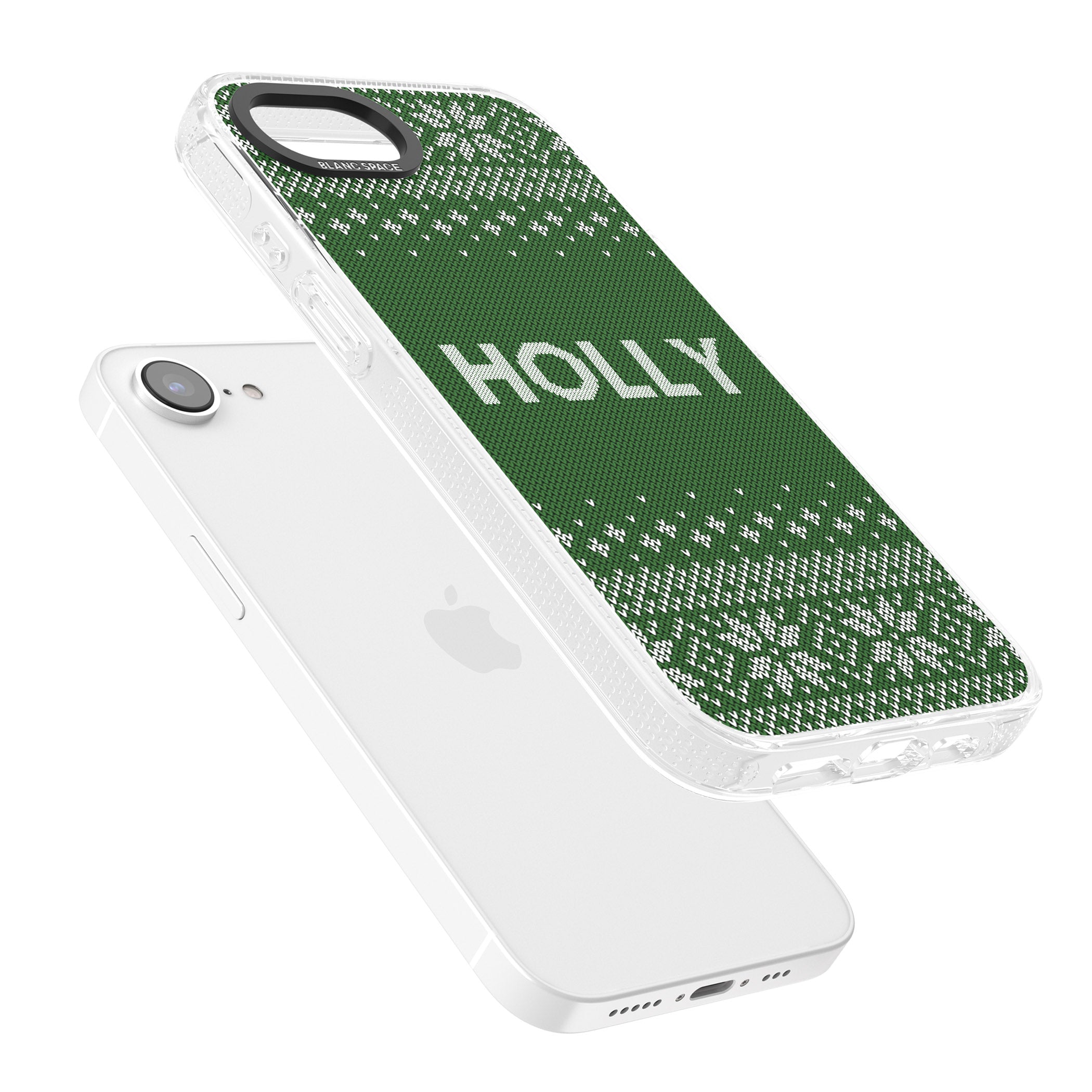 Personalised Green Christmas Knitted Jumper iPhone 16e Clear Case Impact Air - Blanc Space
