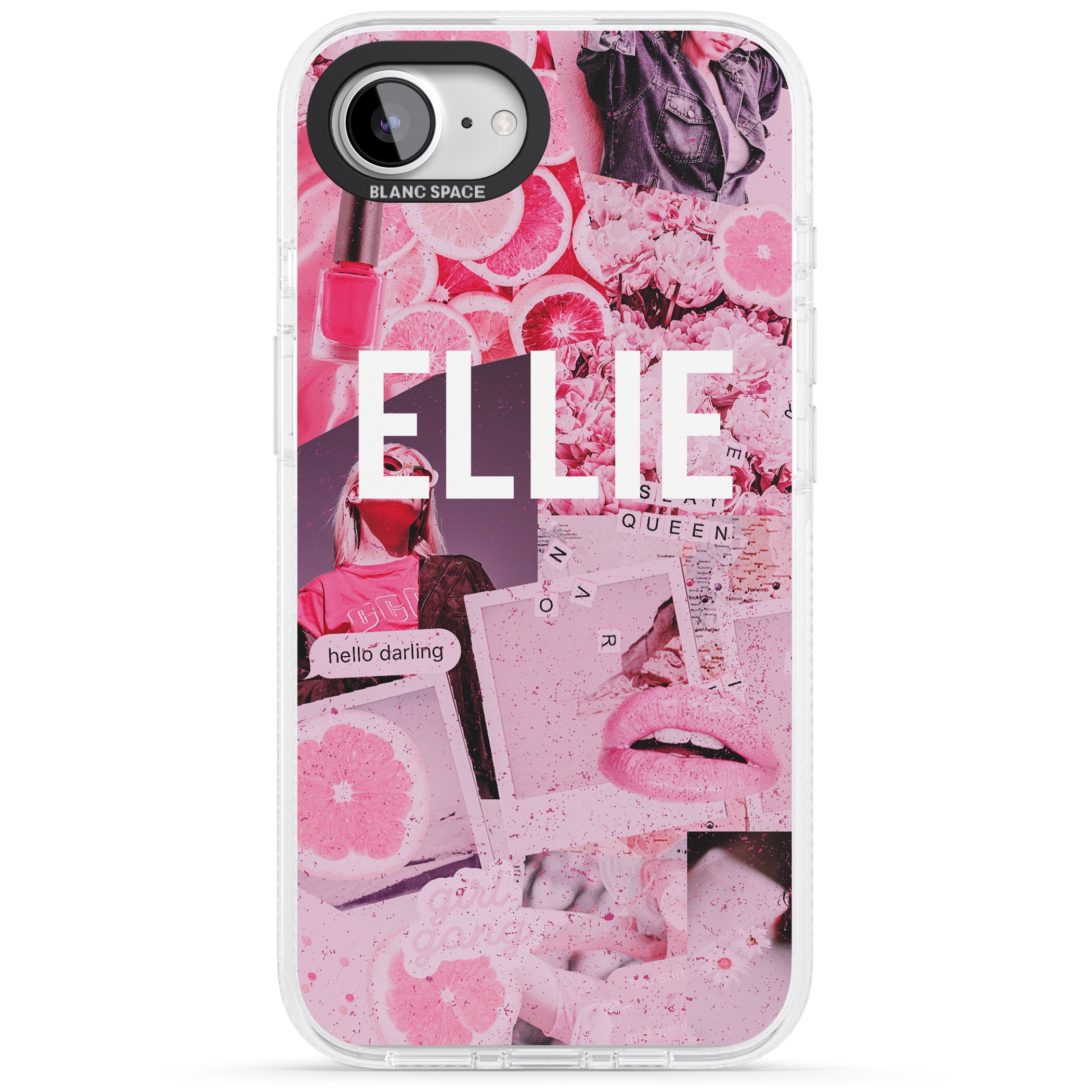 Personalised Sweet Pink Fashion Collage iPhone 16e Clear Case Impact Air - Blanc Space