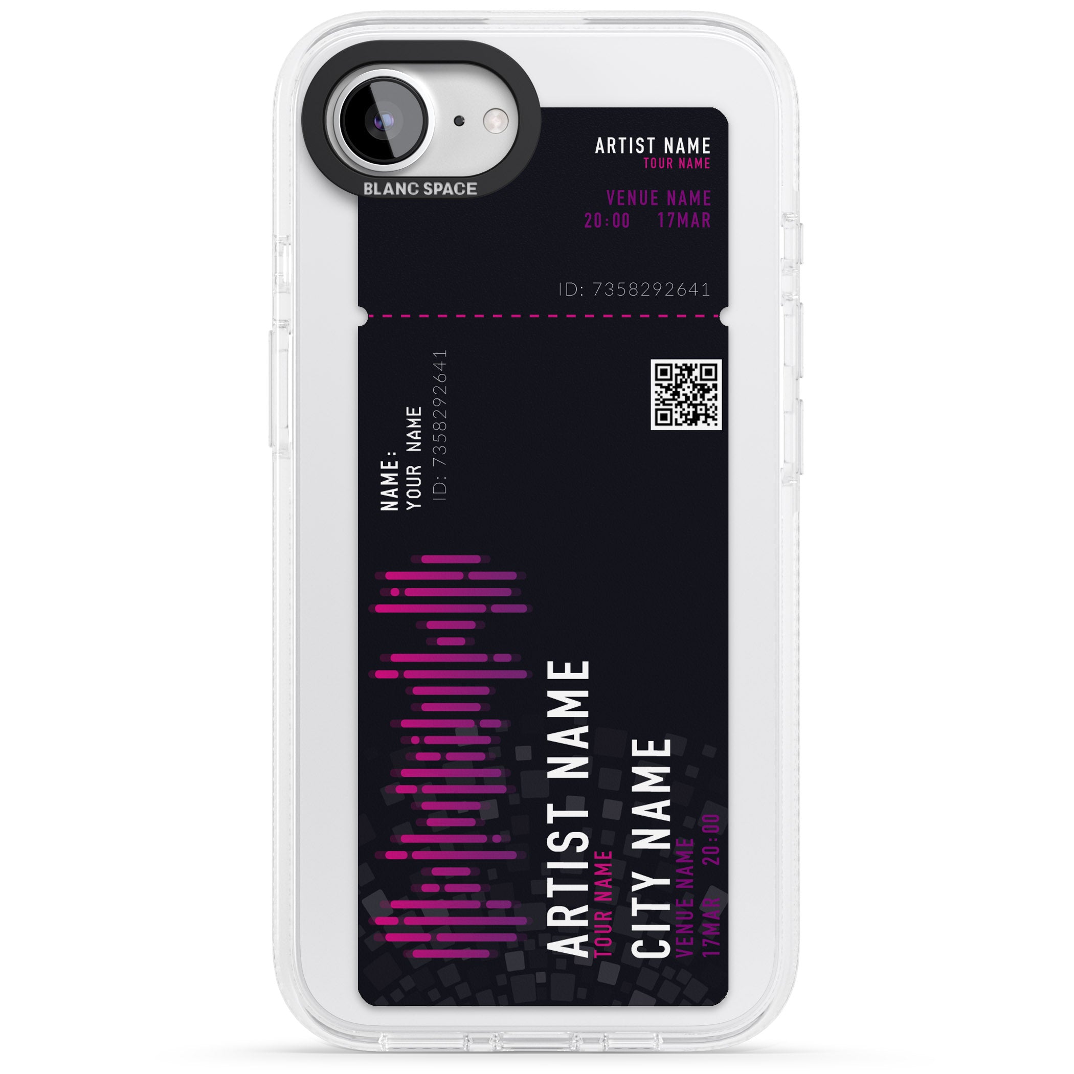 Personalised Concert Ticket iPhone 16e Clear Case Impact Air - Blanc Space