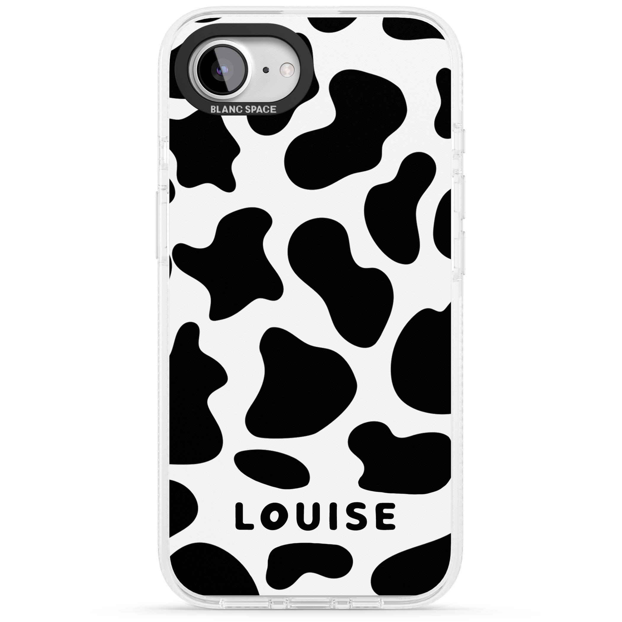 Personalised Cow Print iPhone 16e Clear Case Impact Air - Blanc Space