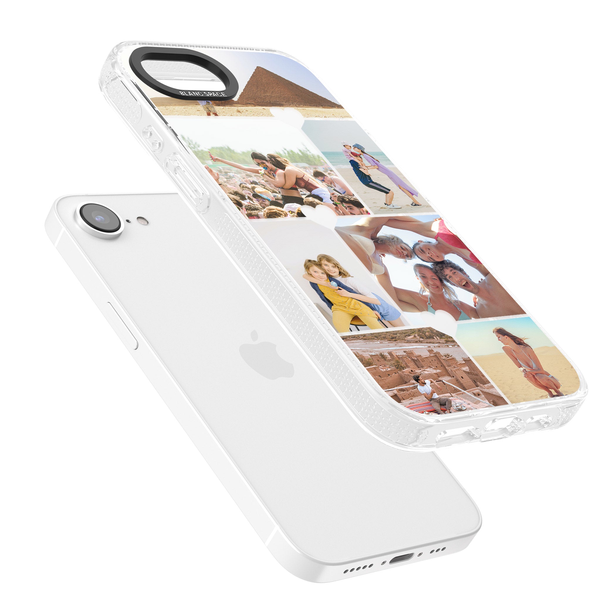 Personalised Heart Photo Grid iPhone 16e Clear Case Impact Air - Blanc Space