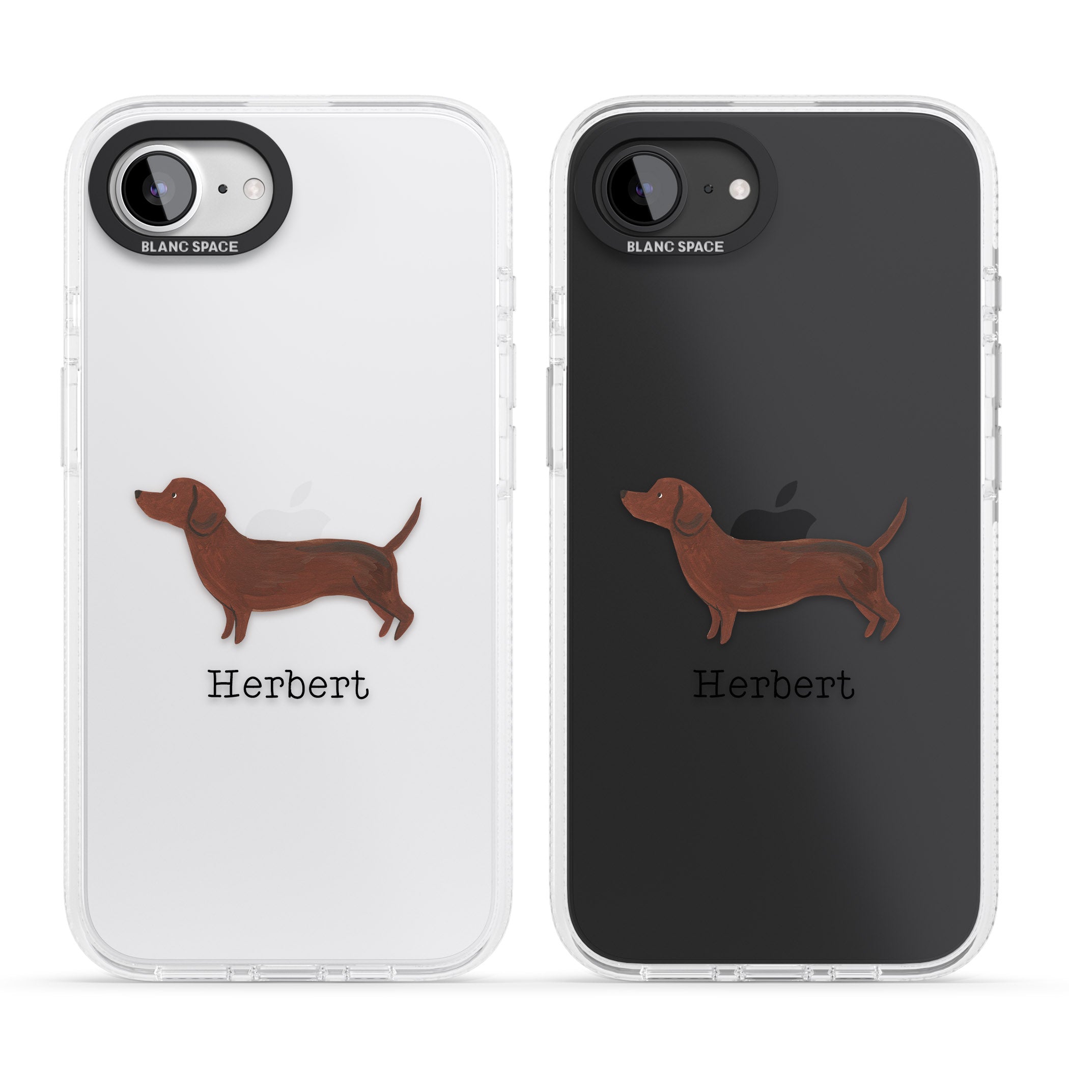Personalised Hand Painted Sausage Dog iPhone 16e Clear Case Impact Air - Blanc Space