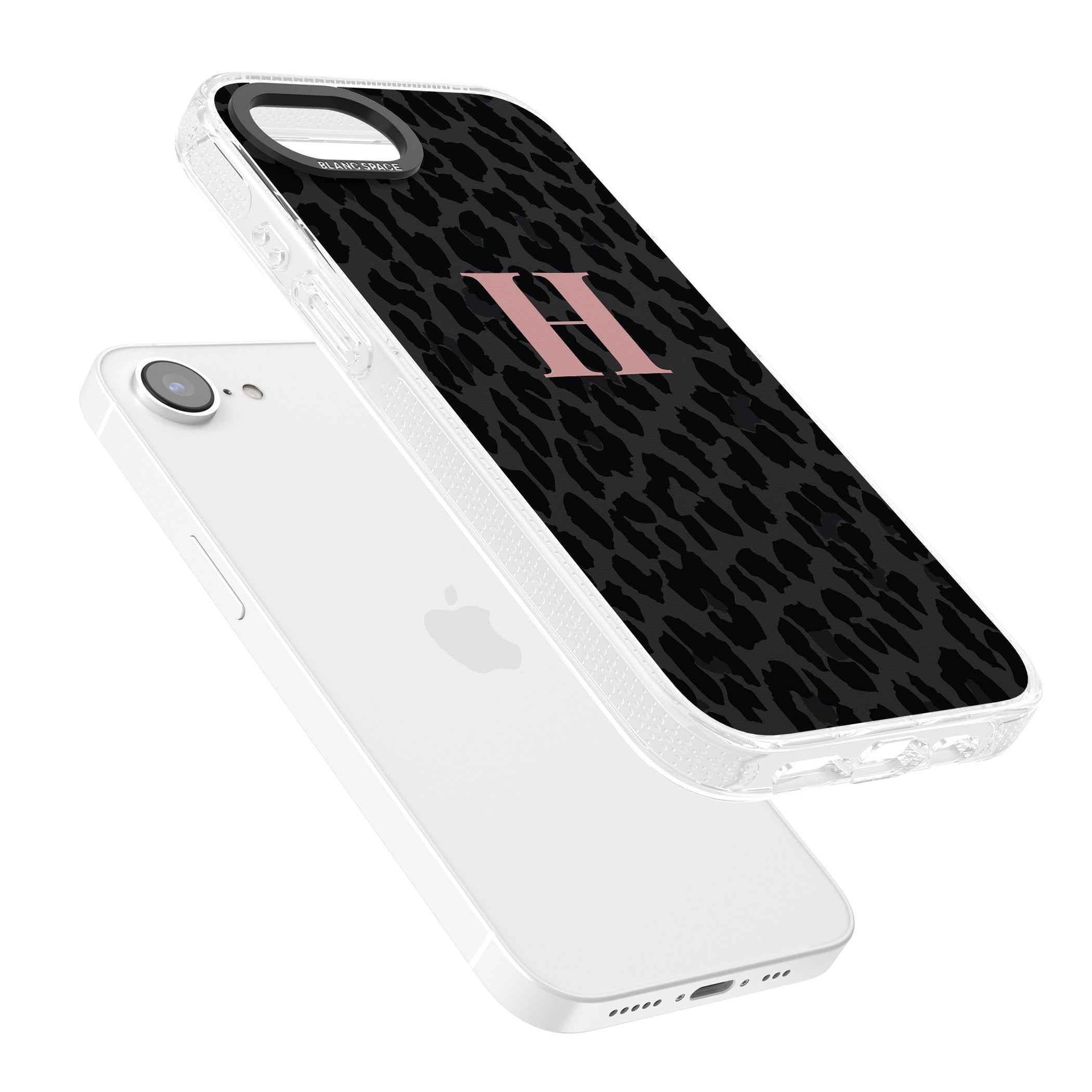 Personalised Small Pink Leopard Monogram iPhone 16e Clear Case Impact Air - Blanc Space
