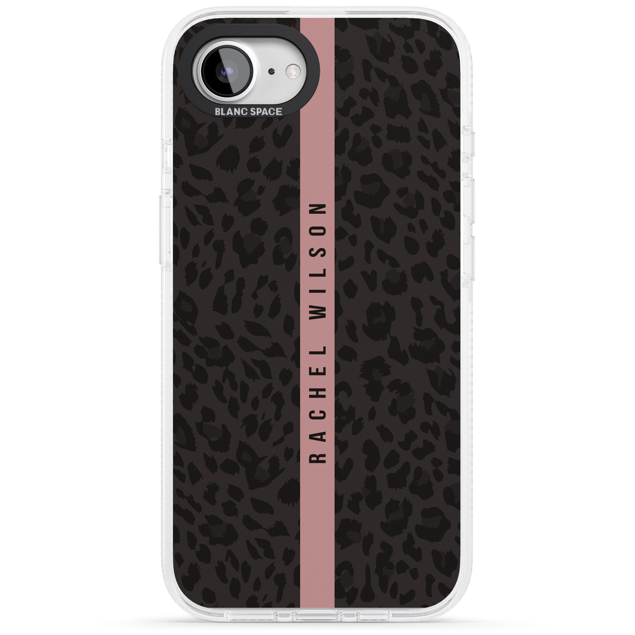 Personalised Pink Stripe Leopard Pattern iPhone 16e Clear Case Impact Air - Blanc Space