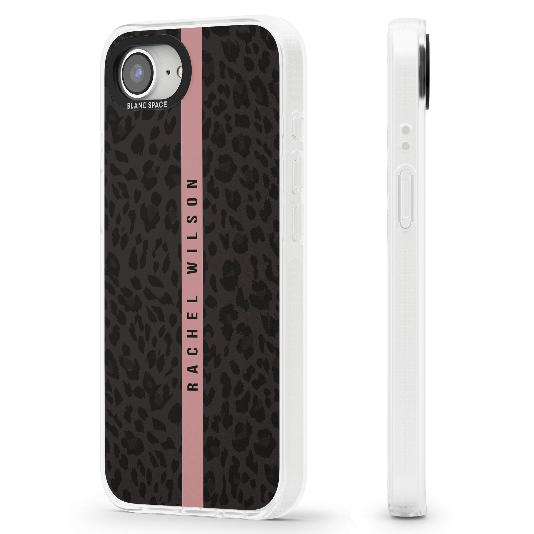 Personalised Pink Stripe Leopard Pattern iPhone 16e Clear Case Impact Air - Blanc Space