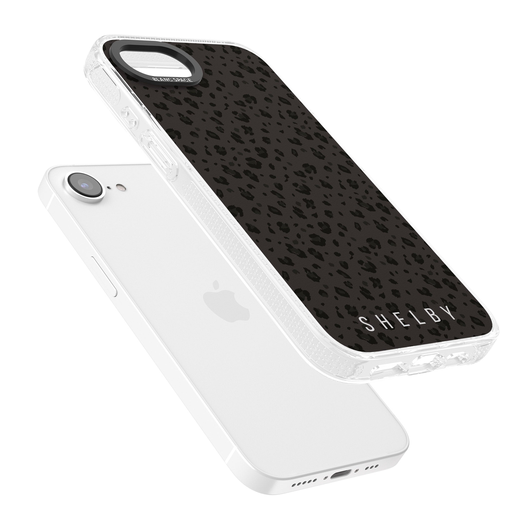 Personalised Minimal Lettering Dark Leopard iPhone 16e Clear Case Impact Air - Blanc Space