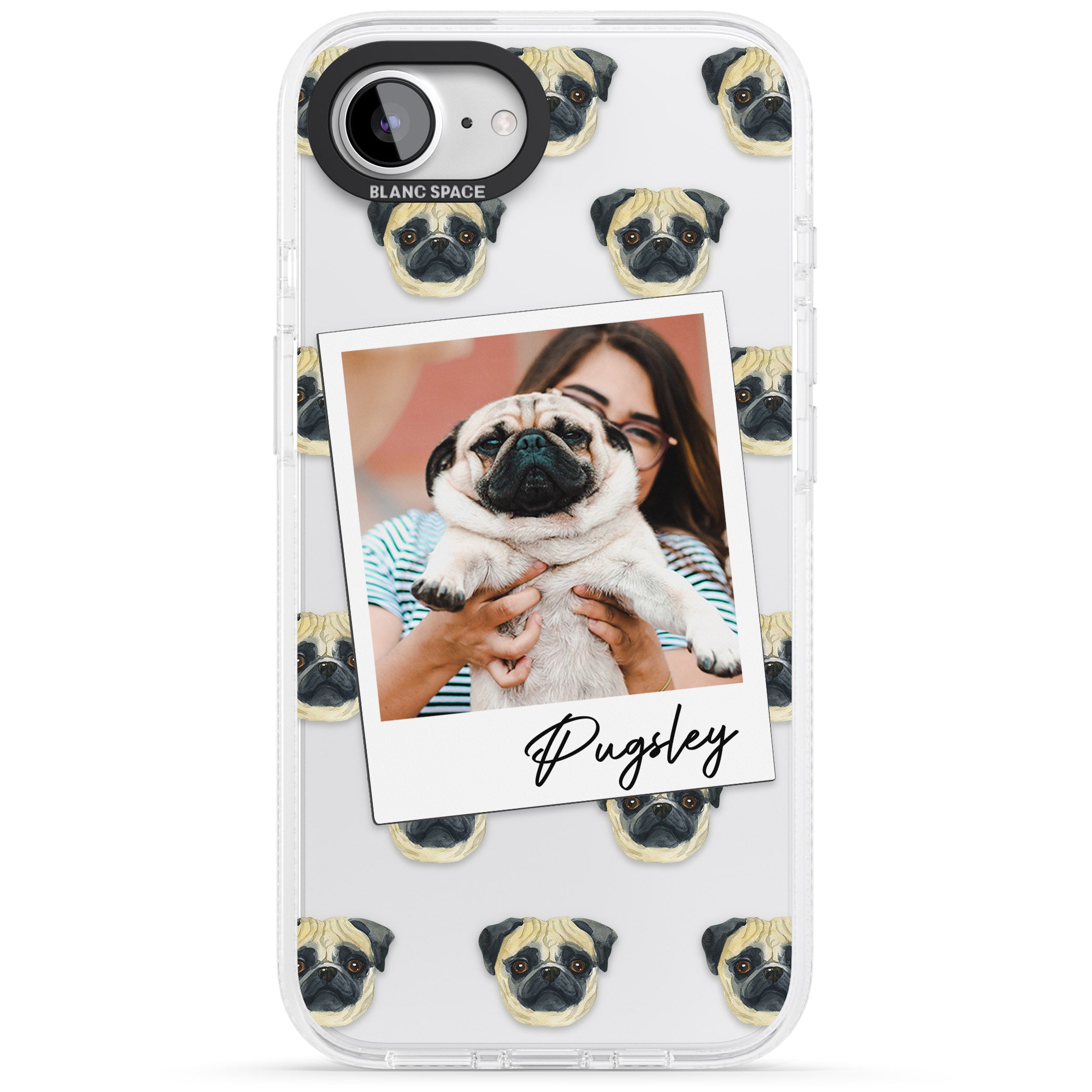 Personalised Pug - Dog Photo iPhone 16e Clear Case Impact Air - Blanc Space