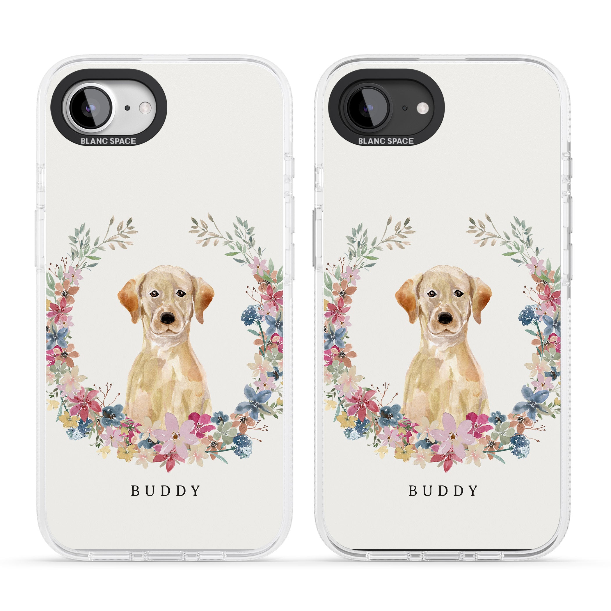 Personalised Yellow Labrador Retriever Dog Portrait iPhone 16e Clear Case Impact Air - Blanc Space