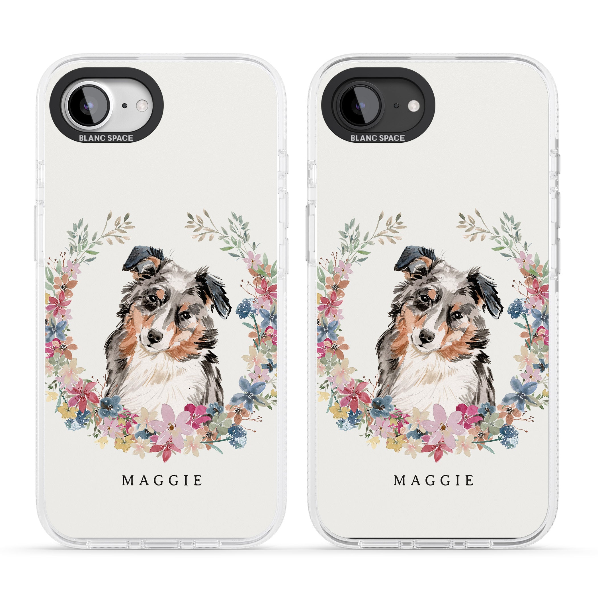 Personalised Australian Shepherd Watercolour Dog Portrait iPhone 16e Clear Case Impact Air - Blanc Space