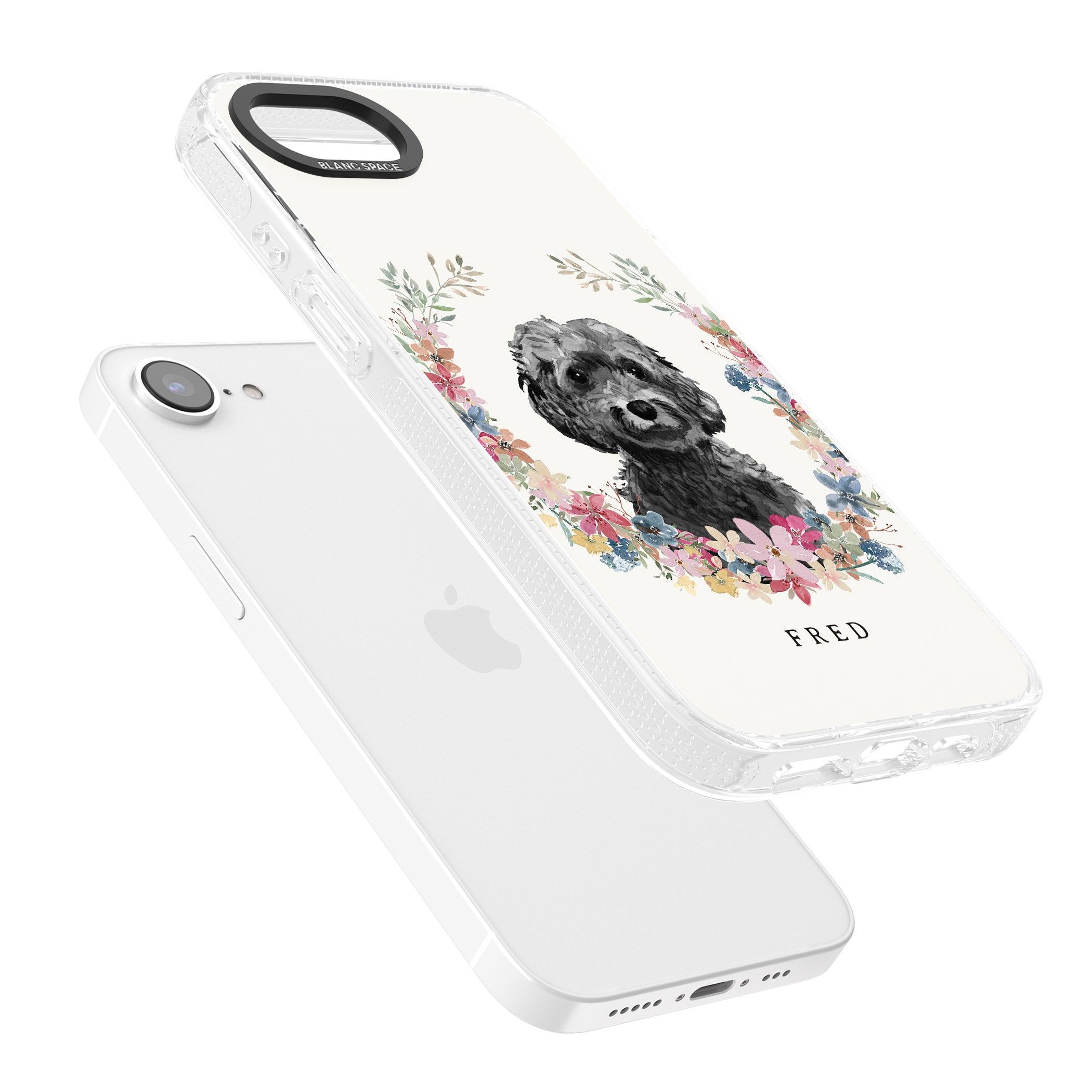 Personalised Black Cockapoo - Watercolour Dog Portrait iPhone 16e Clear Case Impact Air - Blanc Space